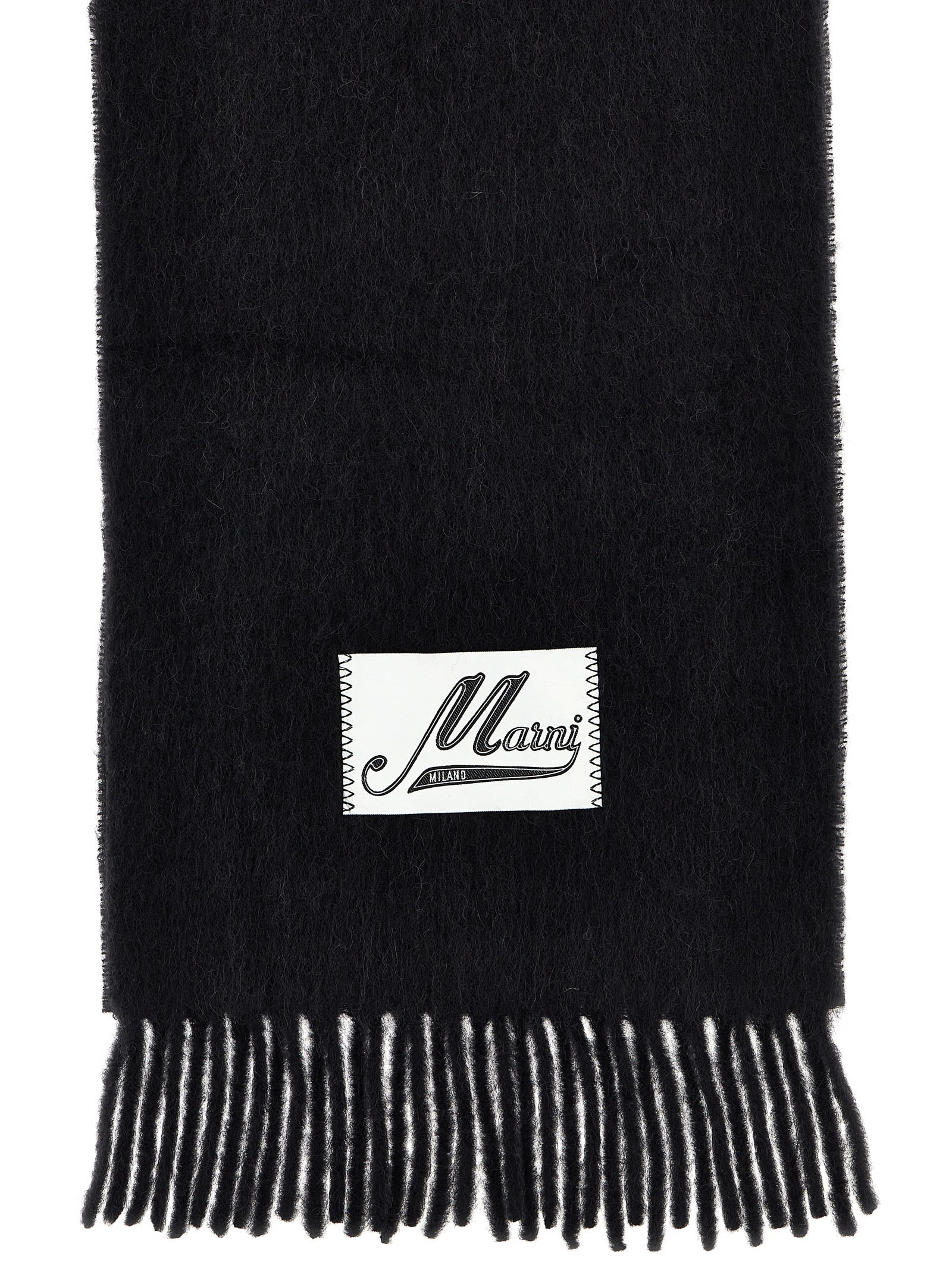 Shop Marni Logo Patch Scarf In Black