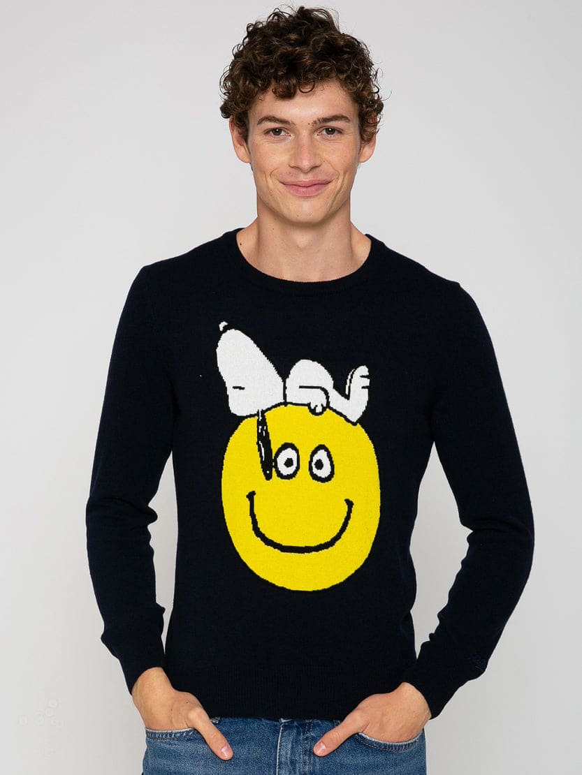 Mc2 Saint Barth Man Sweater With Snoopy Print Peanuts Special Edition In Blue