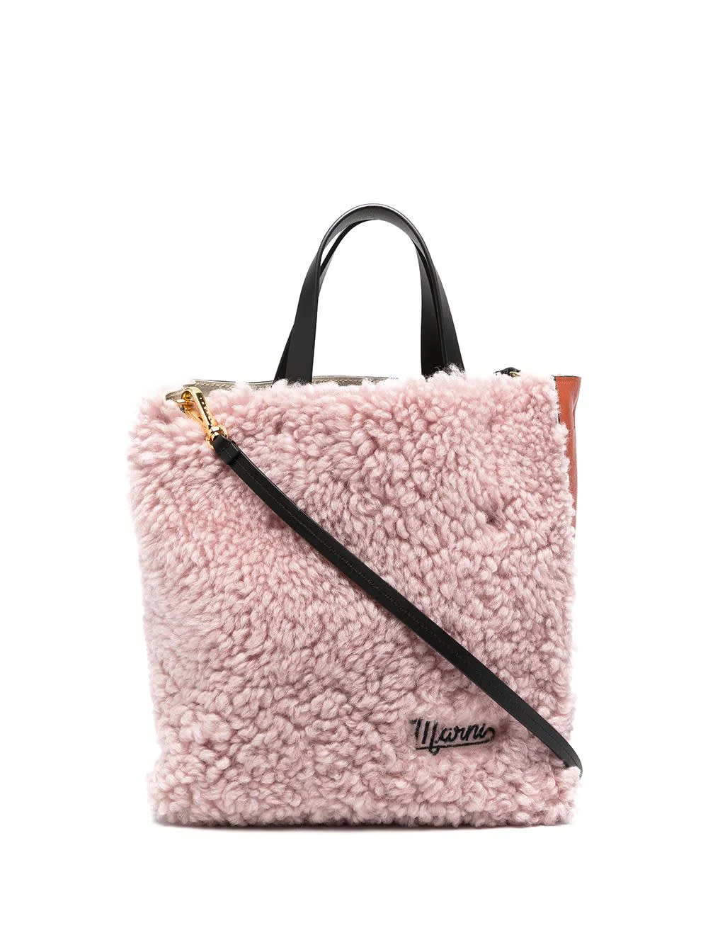 Marni Pink And Orange Small Museo Soft Bag In Leather And Shearling