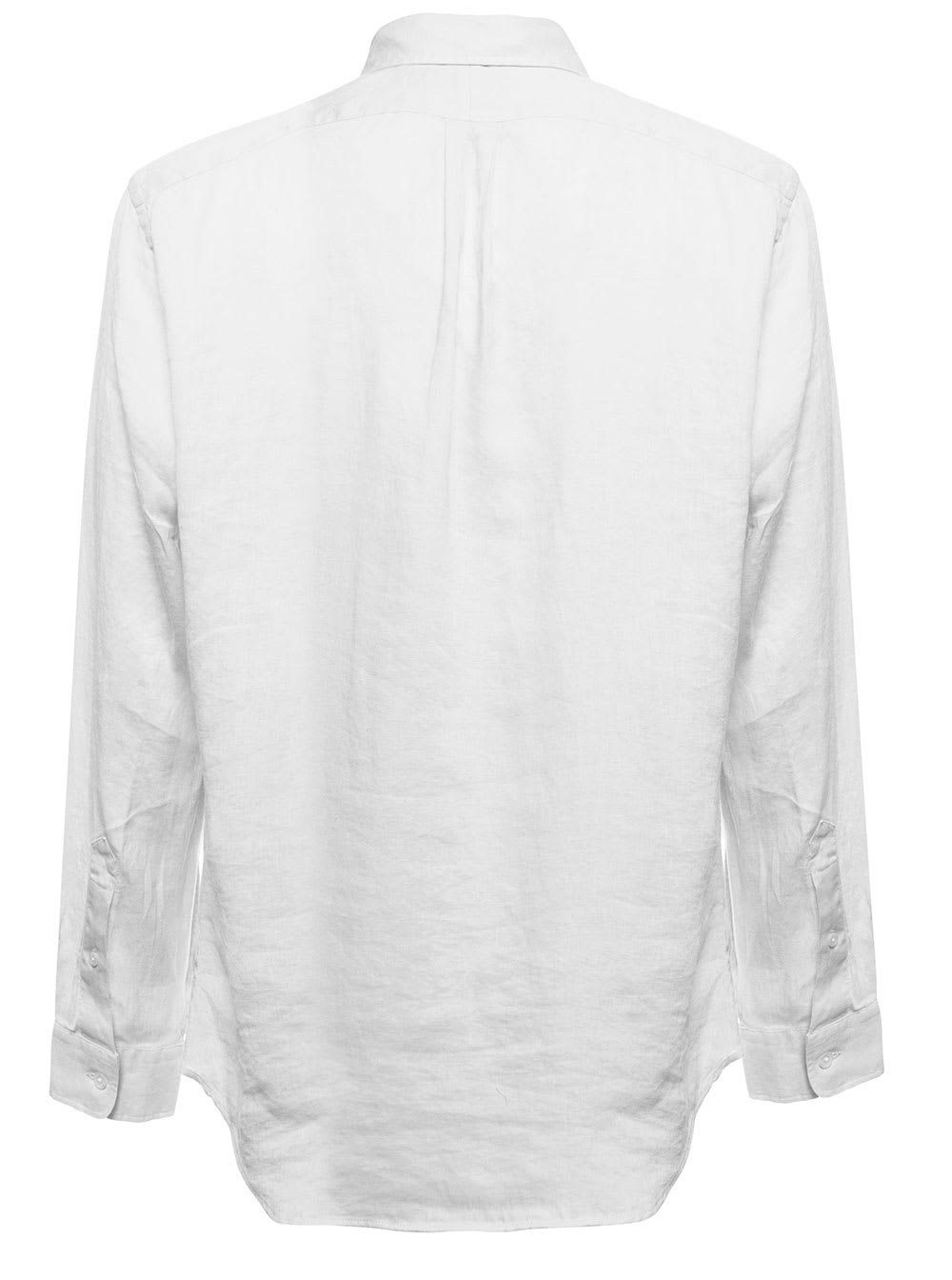 Shop Ralph Lauren Man S White Linen Shirt With Logo