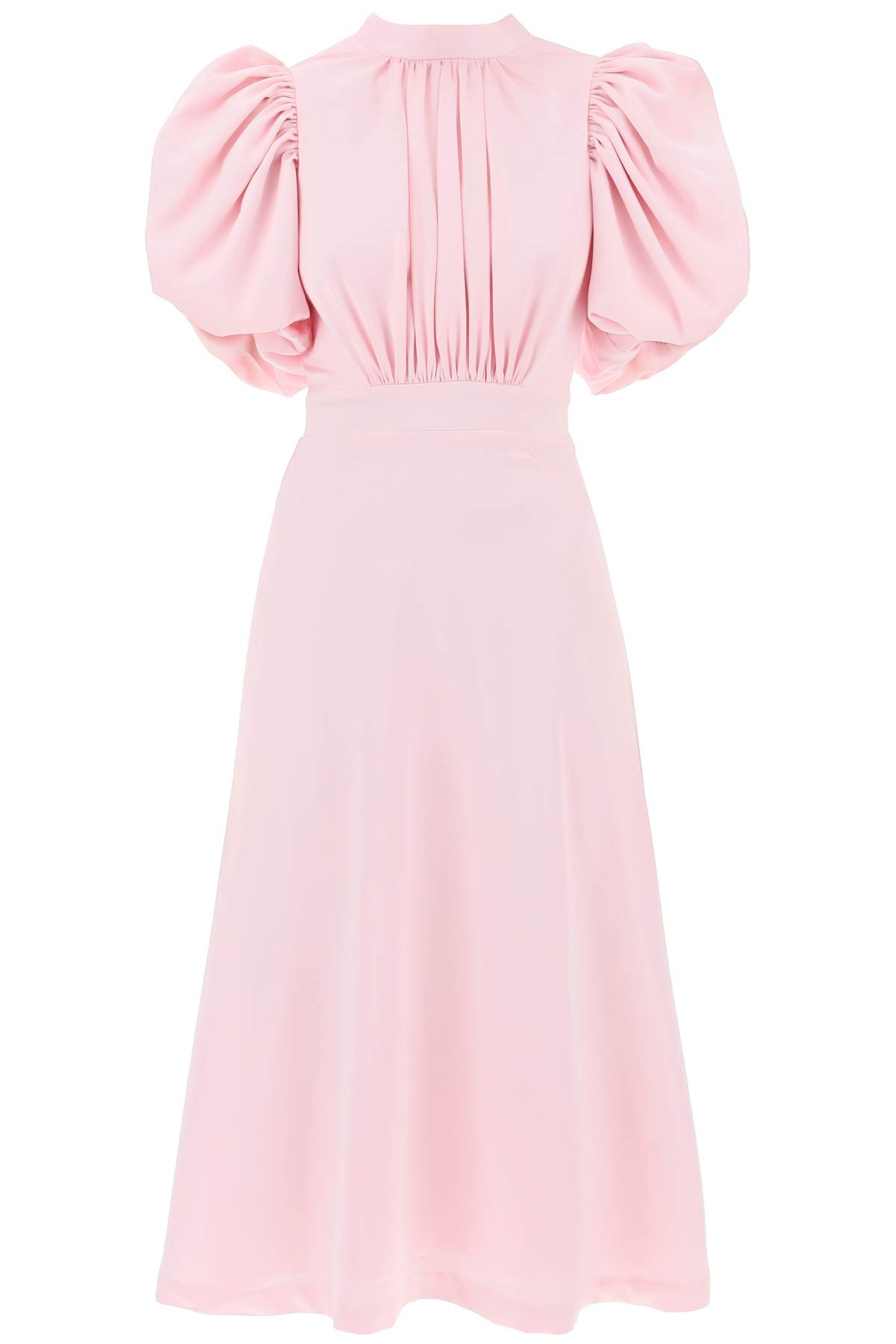 Shop Rotate Birger Christensen Midi Satin Dress With Balloon Sleeves In Blushing Bride (pink)