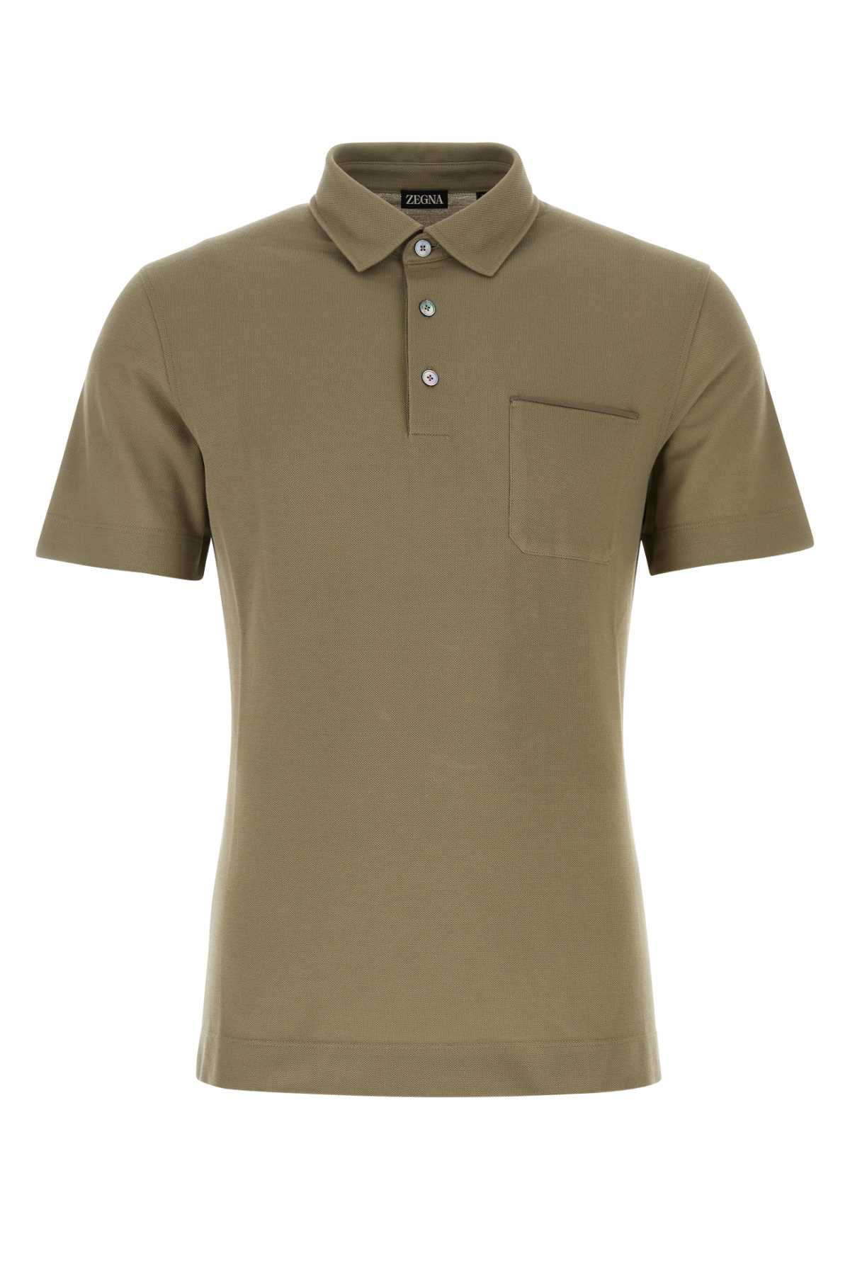 Shop Zegna Sage Green Piquet Polo Shirt In Verdemediounito