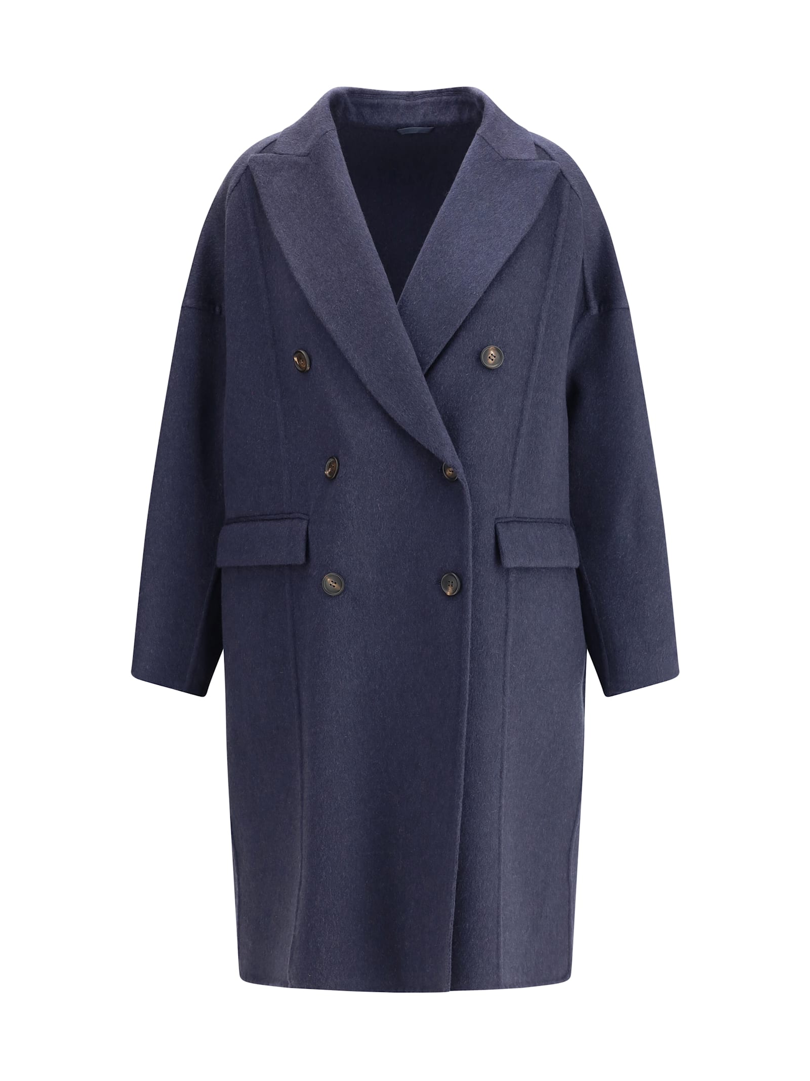 Brunello Cucinelli Cashmere Double-breasted Coat In Blue