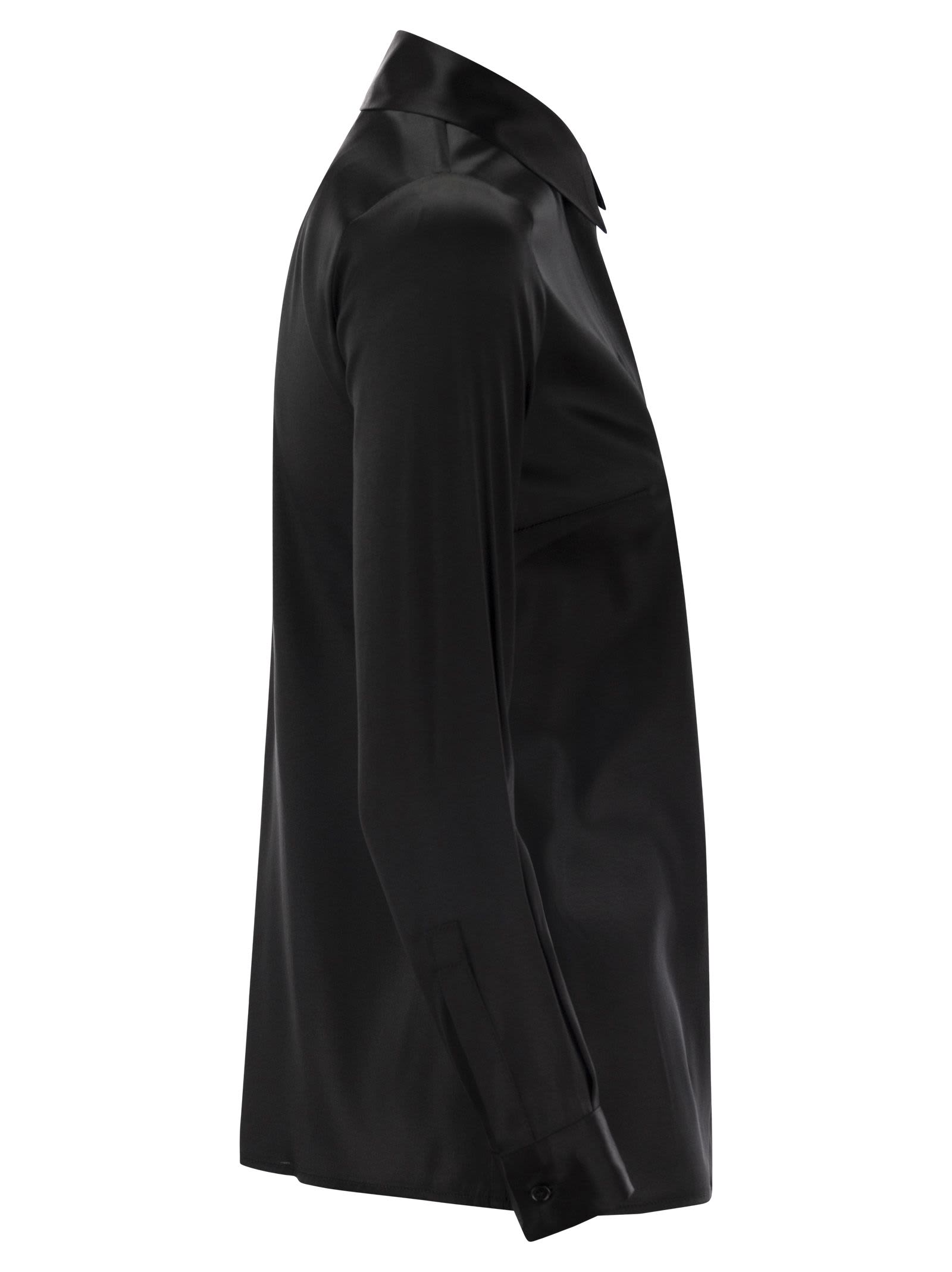 Shop Elisabetta Franchi Straight Silk Satin Shirt In Black