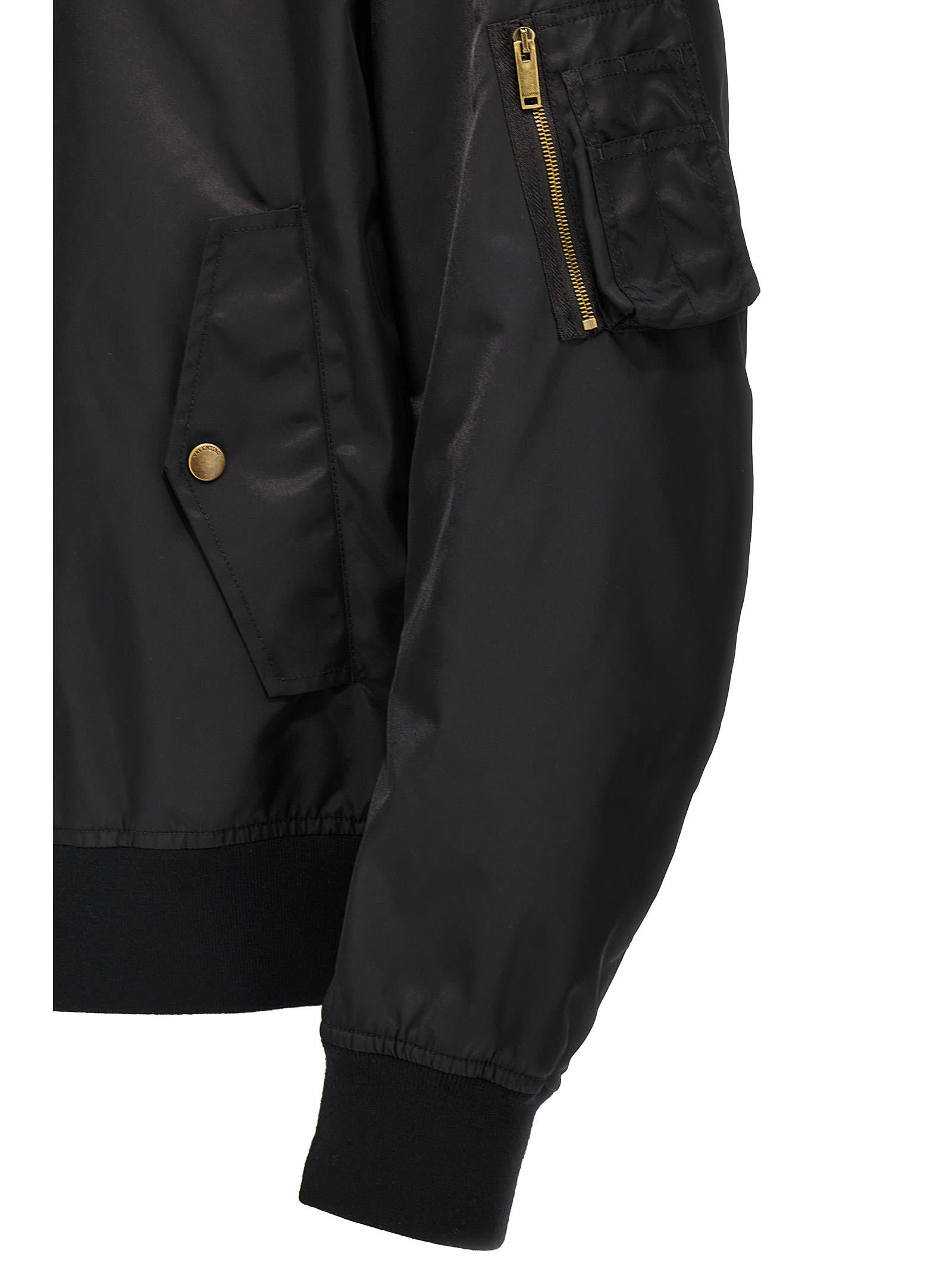 Valentino Nylon Bomber With Leather Patch And Vlogo Detail In Black