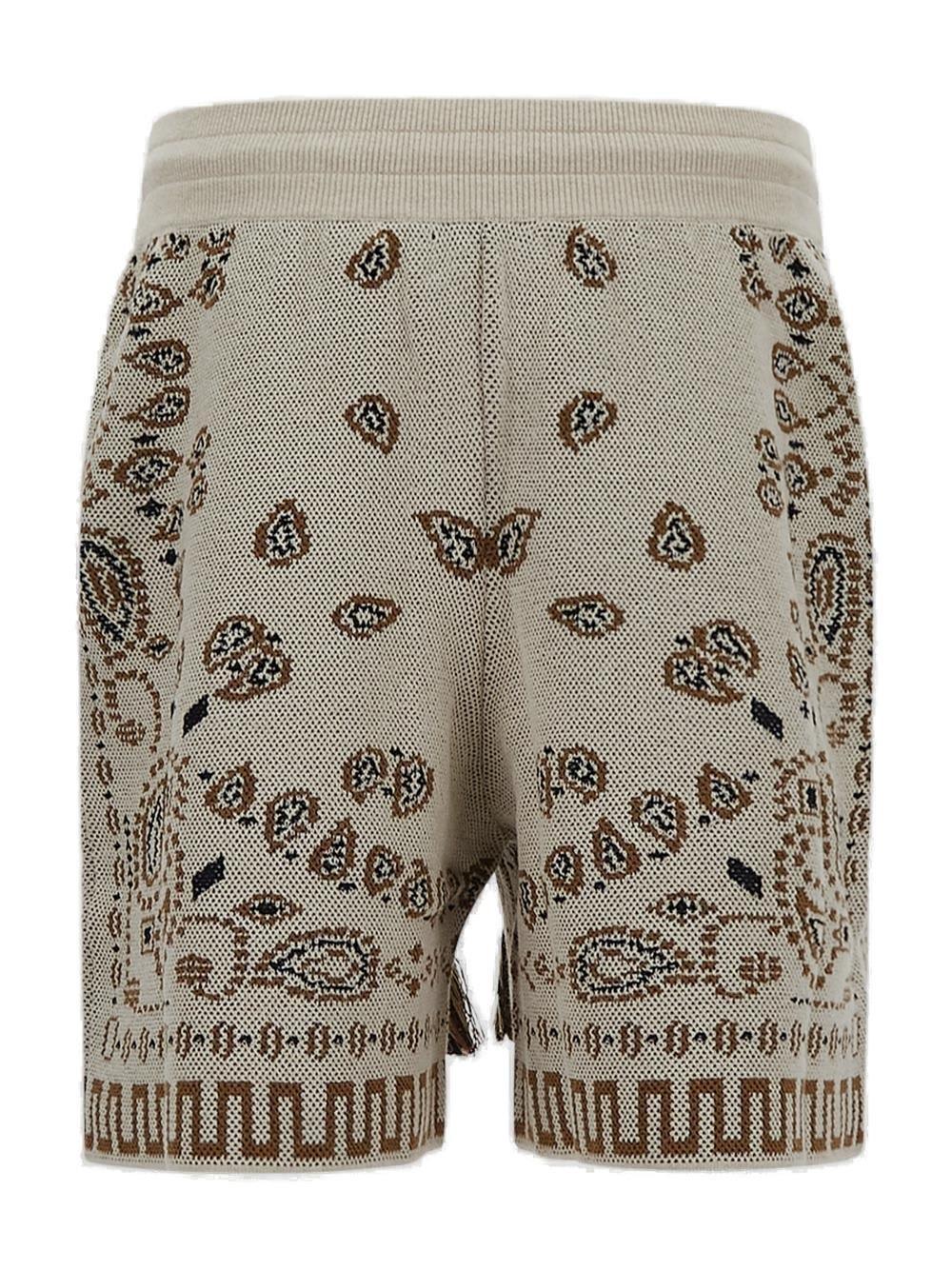 Shop Alanui Bandana-pattern Drawstring Shorts In Beige