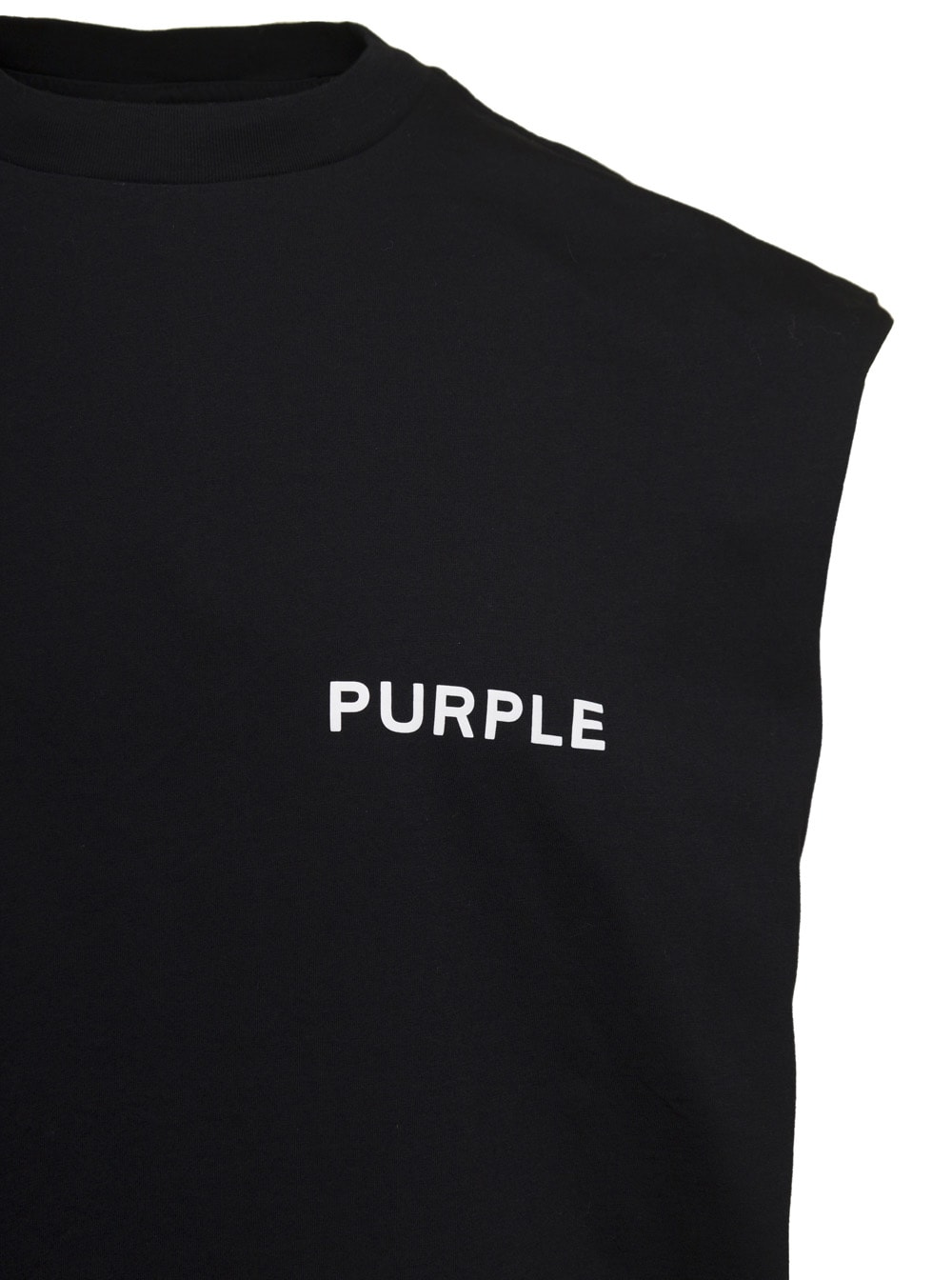 Shop Purple Brand Black Sleeveless Crew Neck T-shirt With Logo Print In Cotton Man