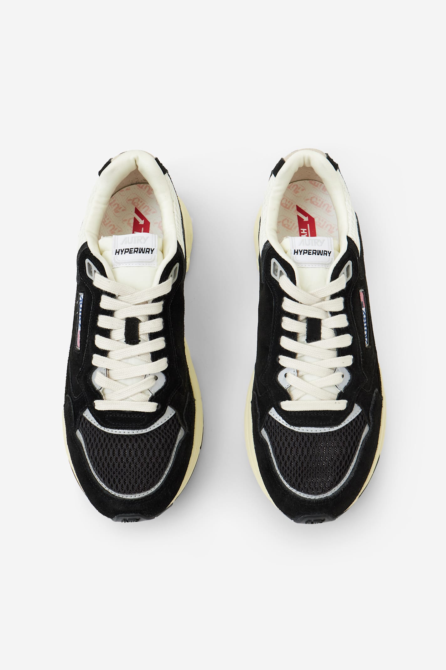 Autry Black Suede And Mesh Sneakers With Cream Cushioned Sole In Black