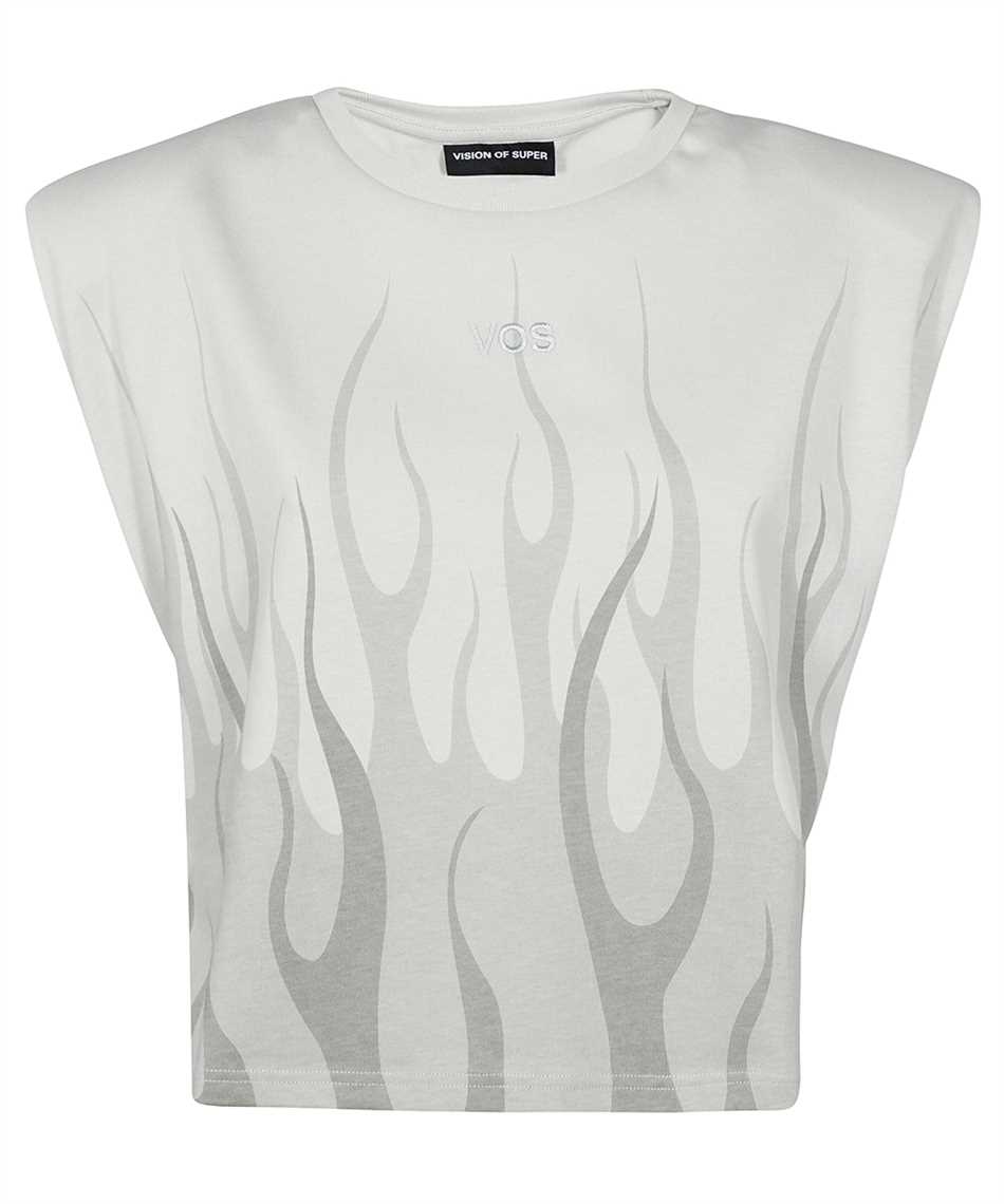 Vision Of Super Flame-print Padded-shoulder Top In Gray