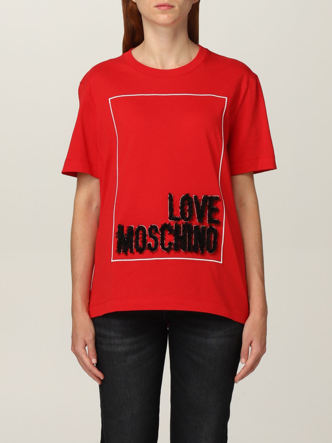 Love Moschino T-shirt Half Sleeve Crew Neck Logo Print And Rouche Details