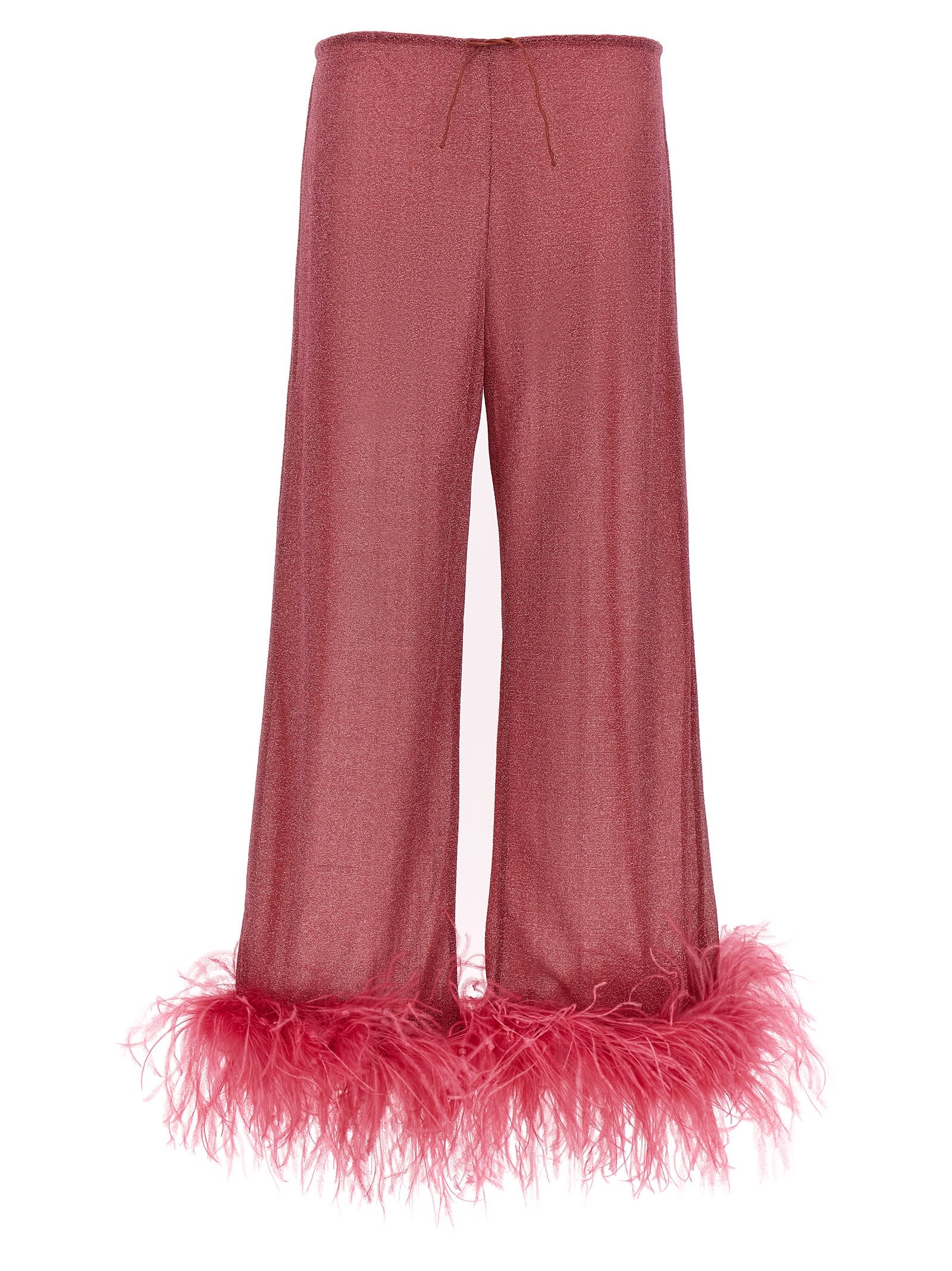 Shop Oseree Lumiere Plumage Pants In Raspberry