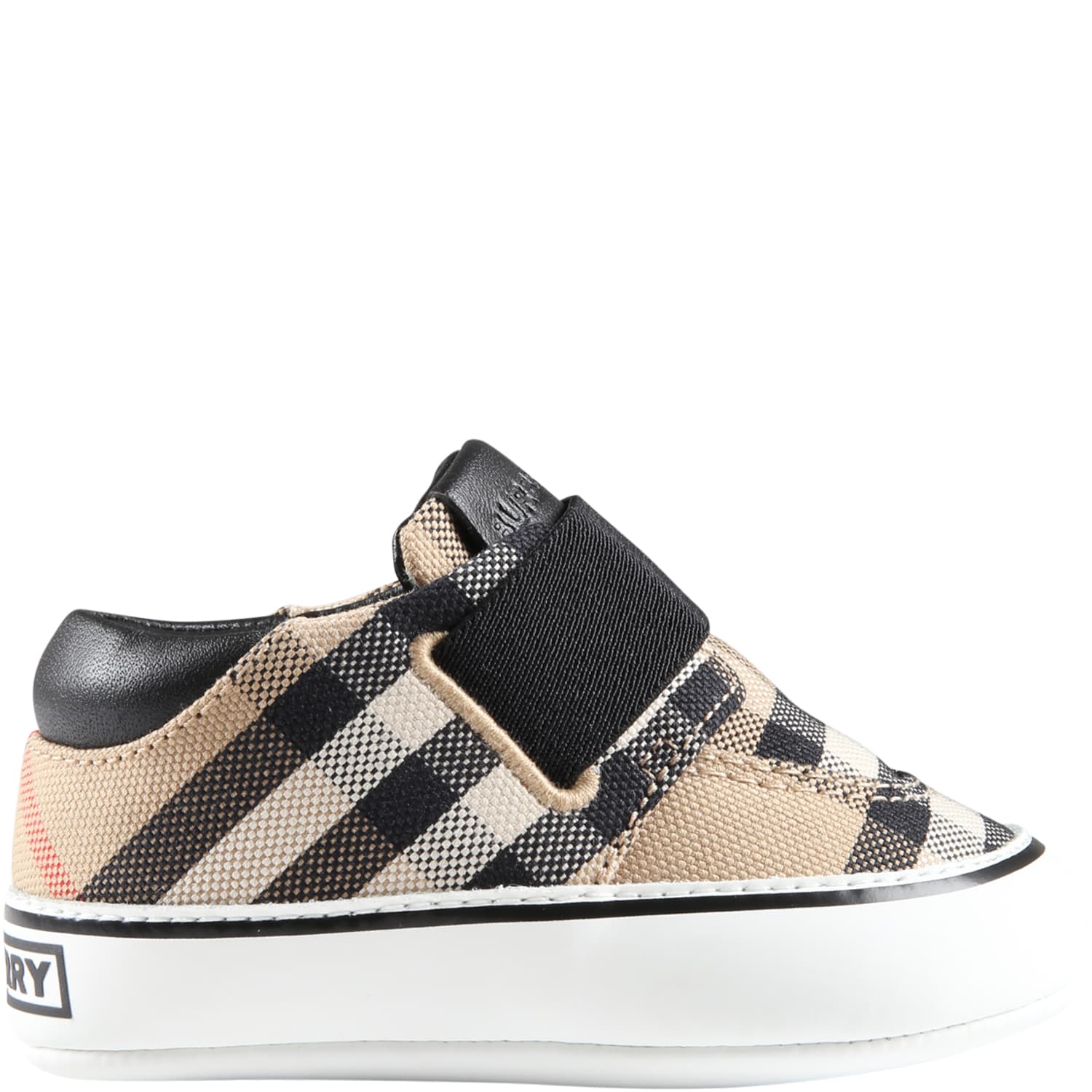 Burberry Beige Sneakers For Babies With Vintage Check