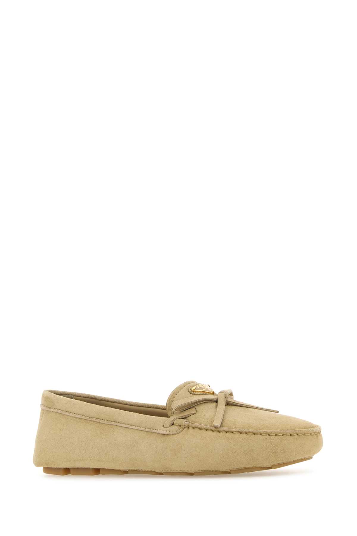 Prada Sand Suede Loafers In Brown