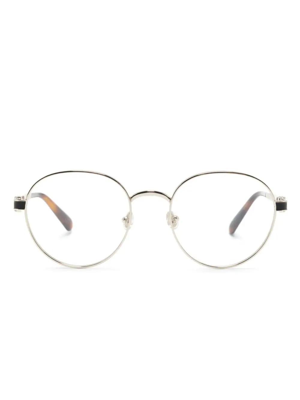 Shop Moncler Logo-plaque Round-frame Glasses In 032