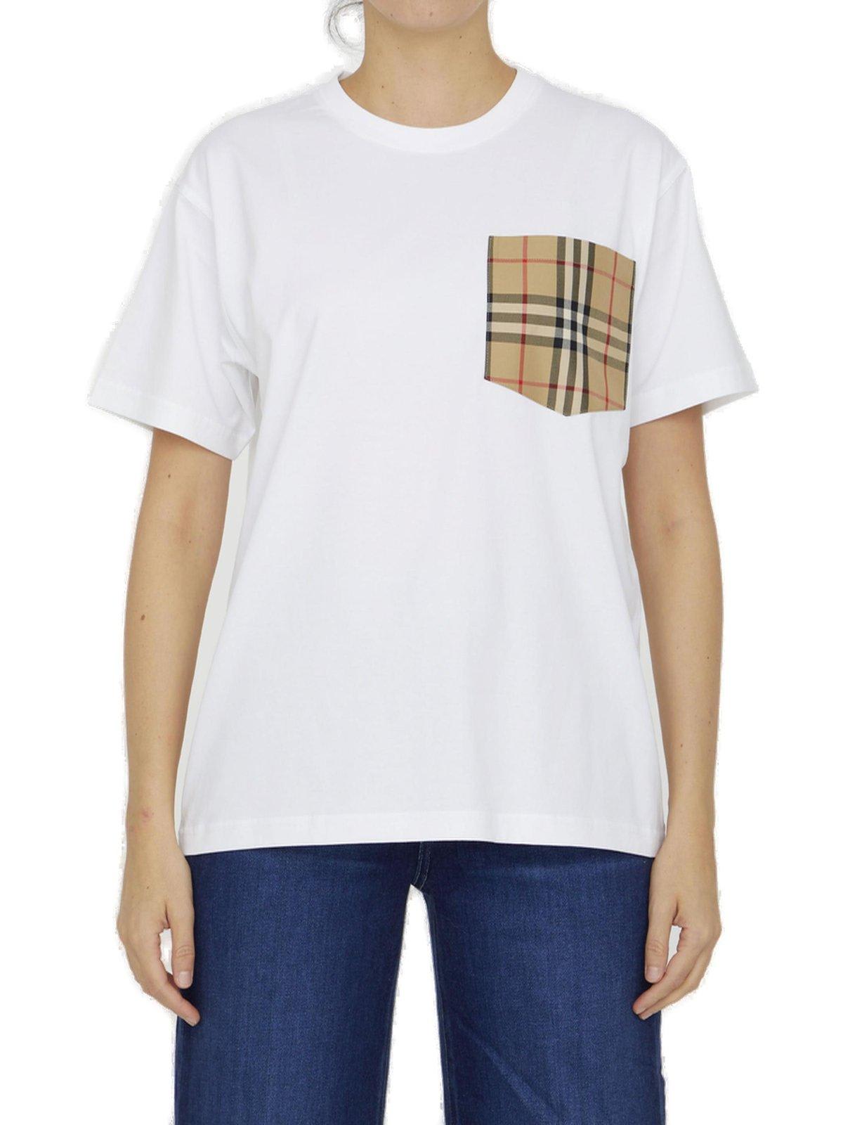 Shop Burberry Checked Crewneck T-shirt In White