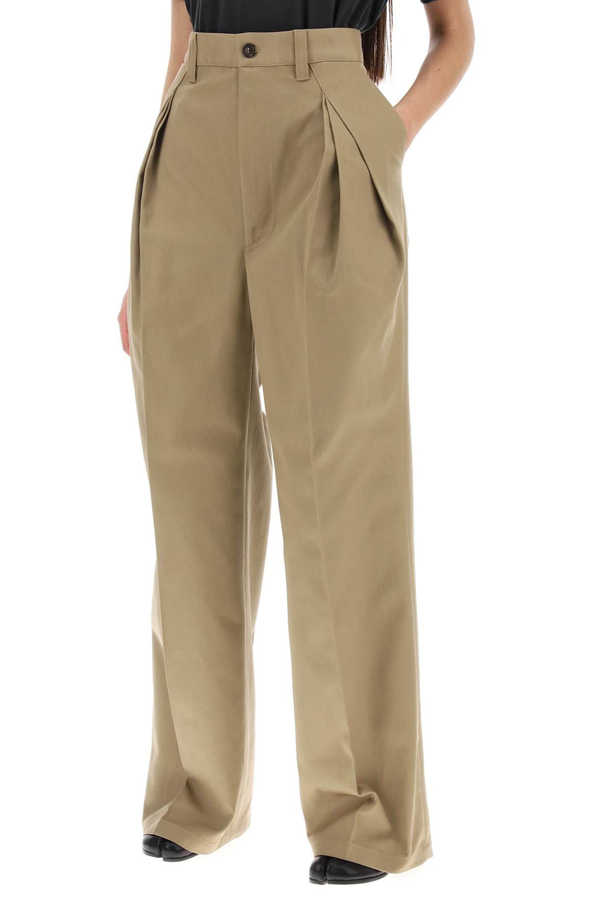 Shop Maison Margiela Trousers With Triple Ple In Beige (beige)