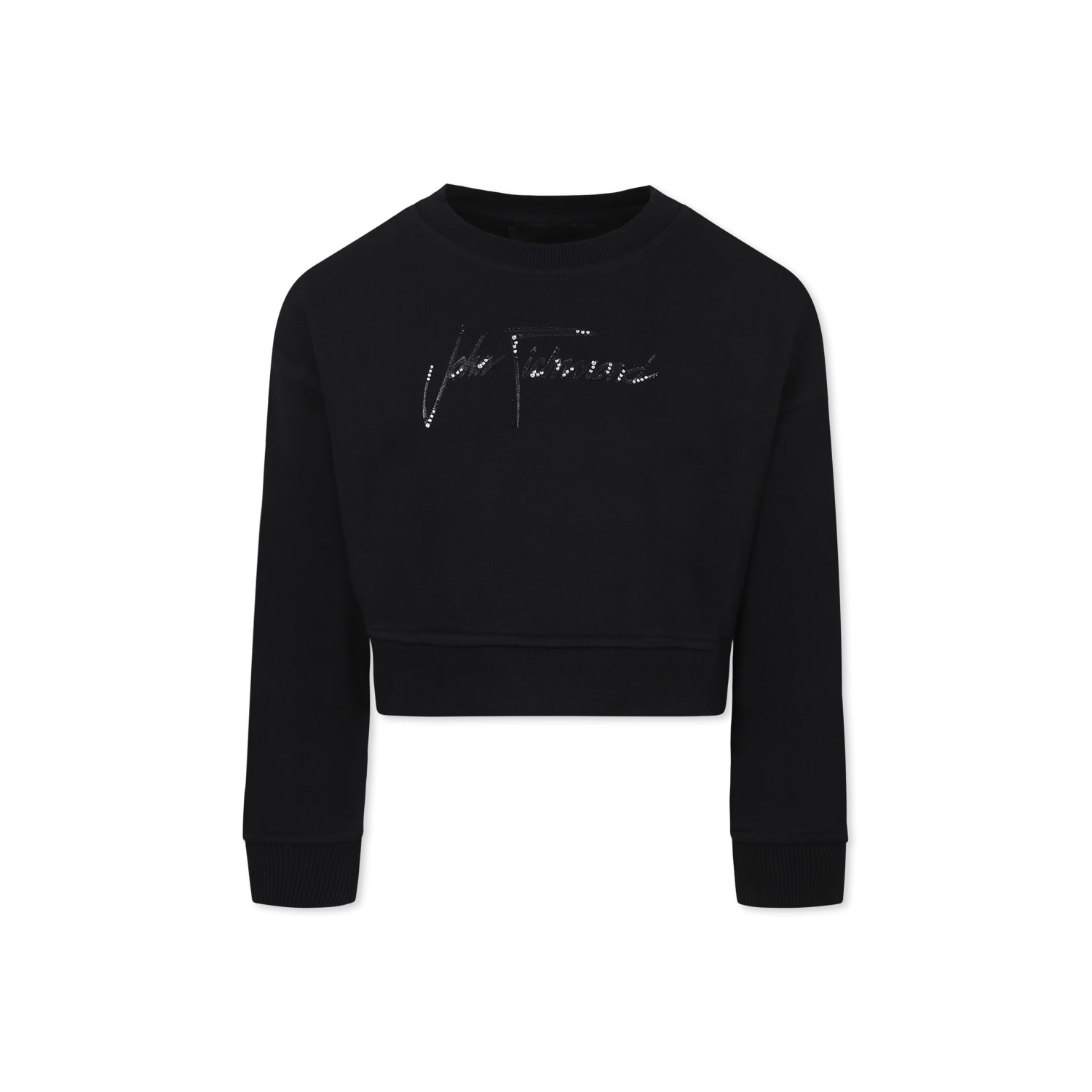 Richmond Black Crop Sweatshirt For Girl With Logo In Black