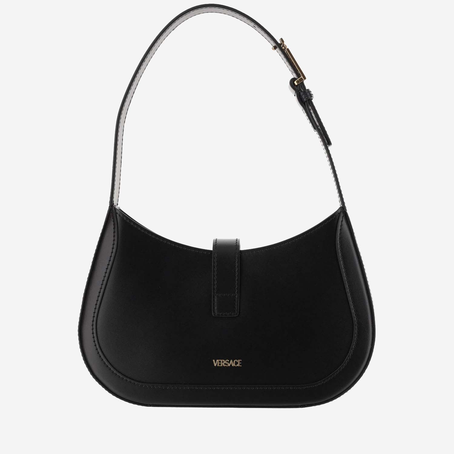 Shop Versace Goddess Greek Shoulder Bag Small In Black