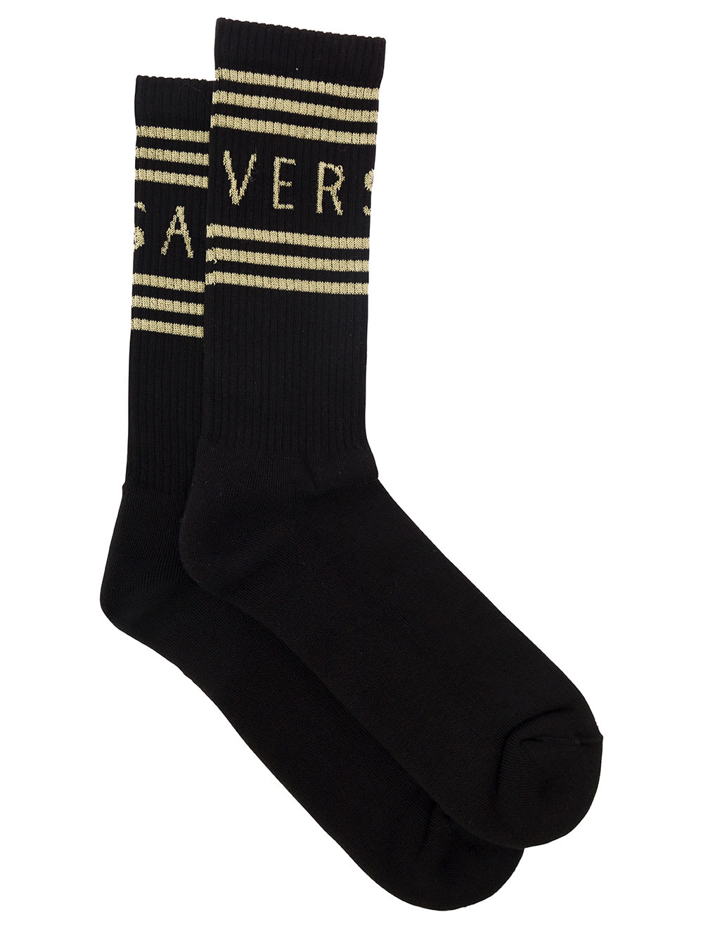 Shop Versace Black Socks With Logo In Cotton Man
