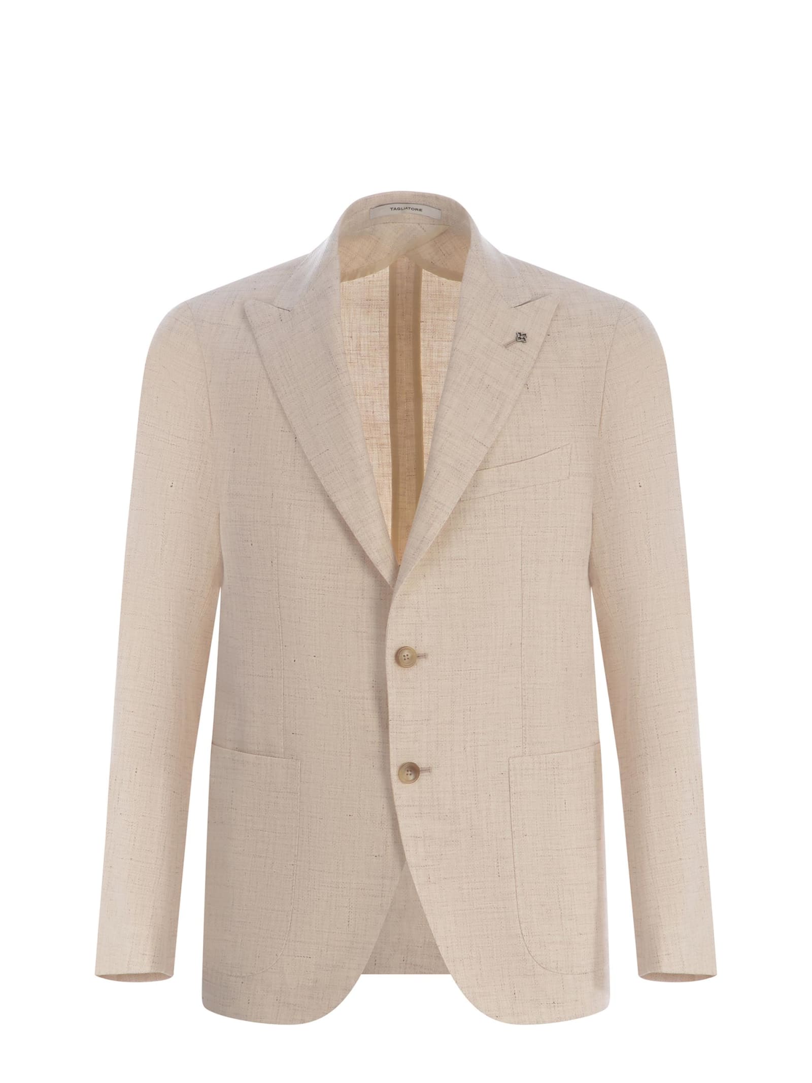 Shop Tagliatore Single-breasted Jacket  In Linen And Cotton In Beige