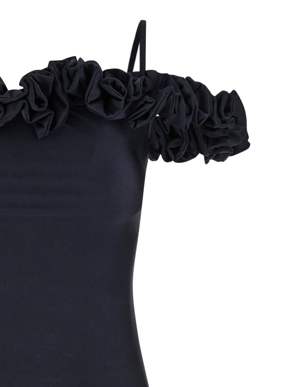 Shop Coperni Long Black Dress With Ruffles In Stretch Fabric Woman