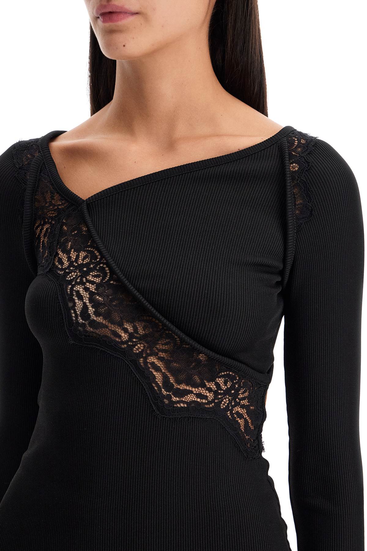 Shop Christopher Esber Long-sleeved Top With Lace In Black (black)