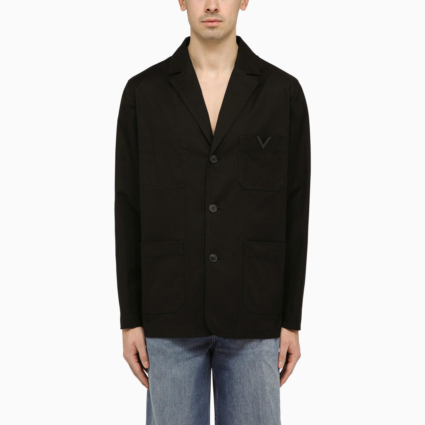 VALENTINO BLACK SINGLE-BREASTED JACKET WITH V DETAIL