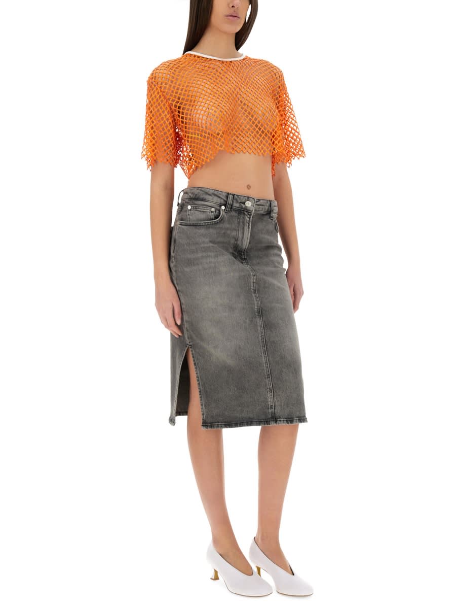Shop M05ch1n0 Jeans Cropped Mesh Top In Orange