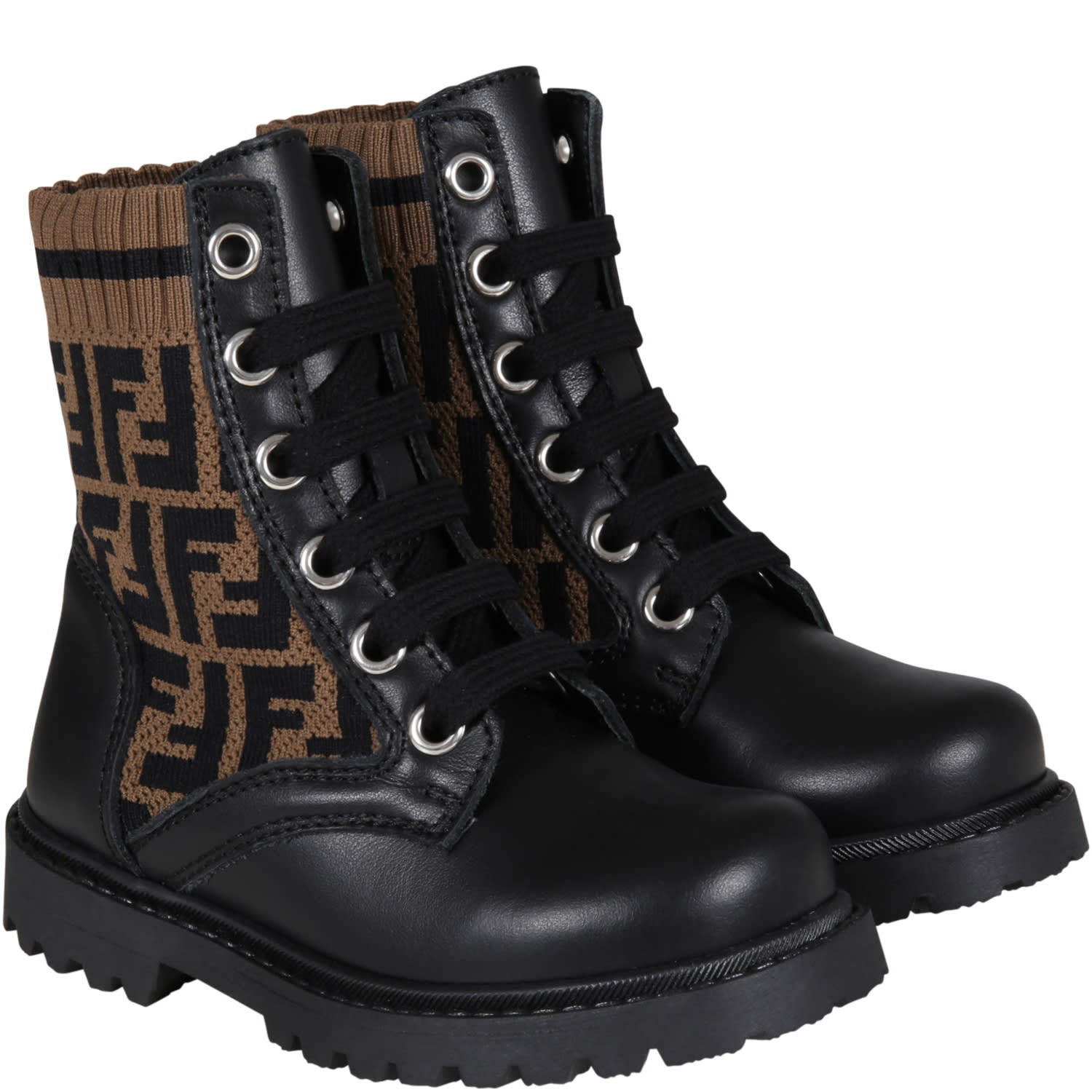 Fendi Black Boots For Kids With Double Ff Smart Closet