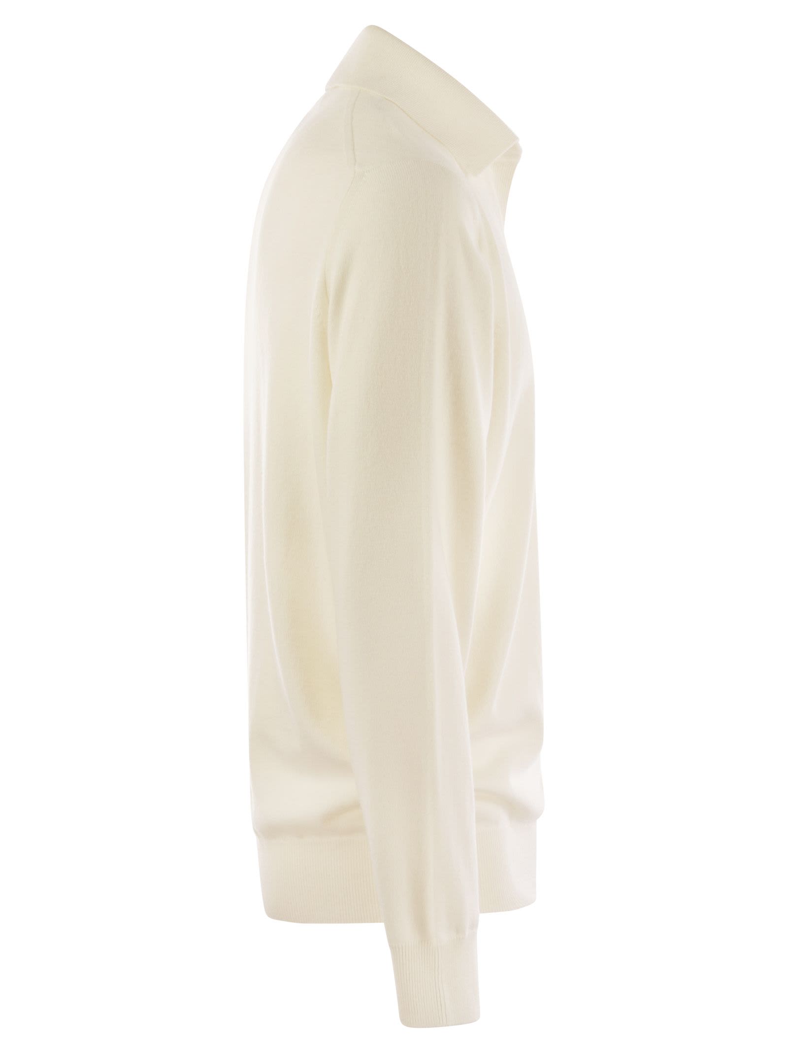 Shop Brunello Cucinelli Cashmere Polo Neck Sweater In Cream