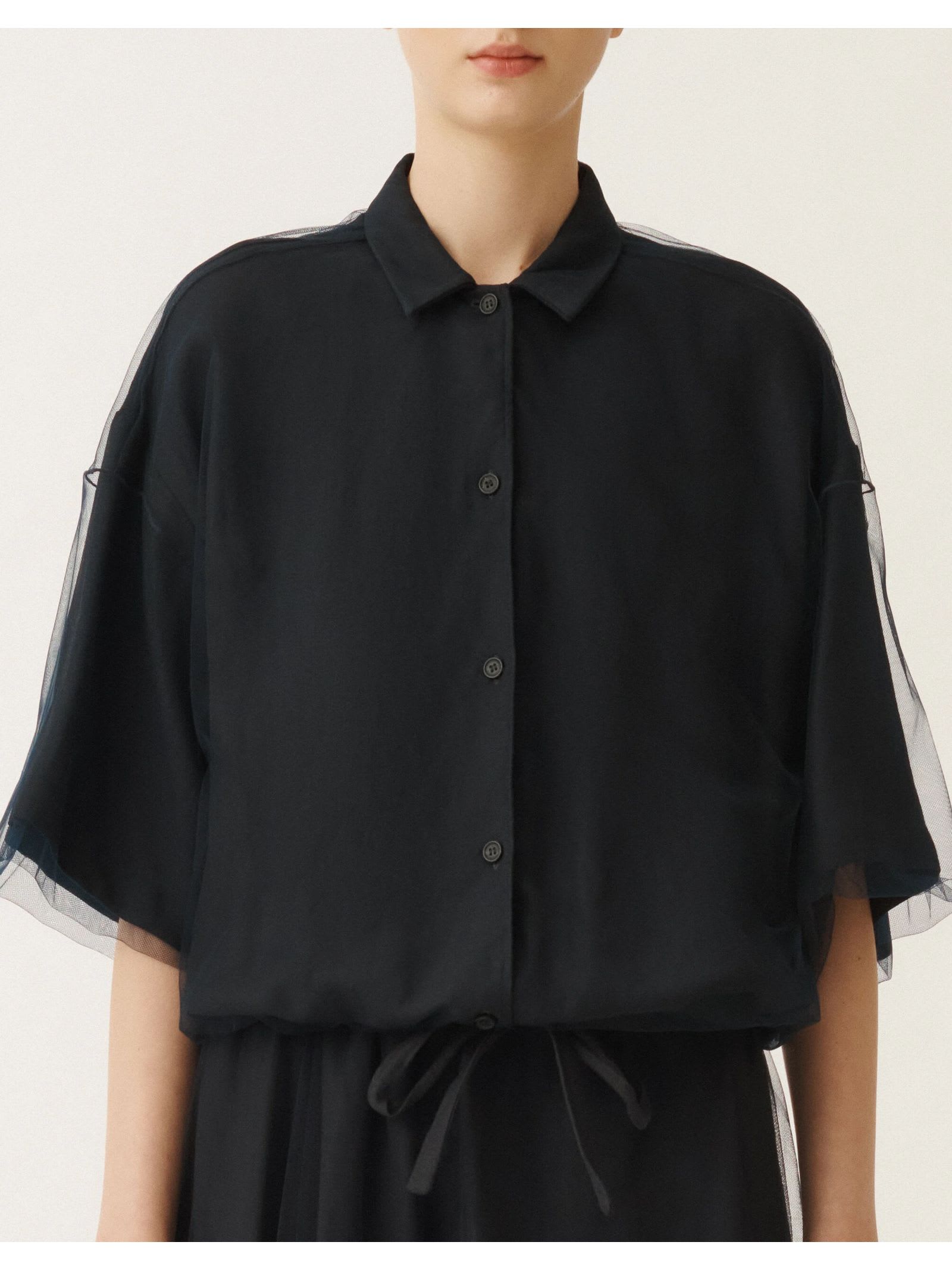 Shop Fabiana Filippi Midnight Blue Linen And Viscose Shirt In Blu Notte