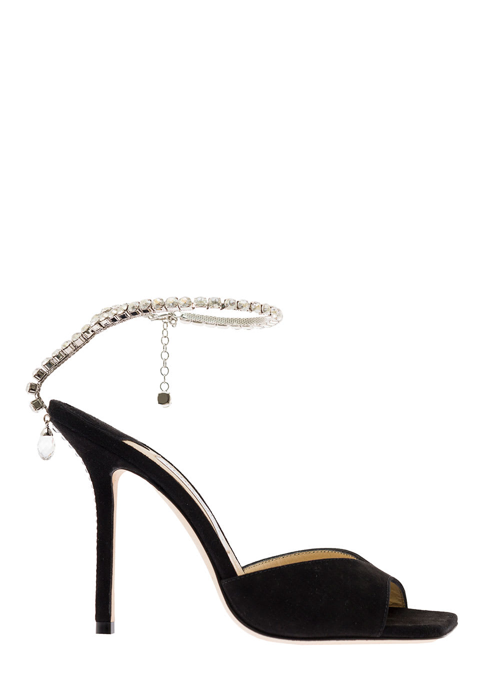 Shop Jimmy Choo Black Saeda Sandals With Crystal Embellishment In Leather Woman In Black/crystal