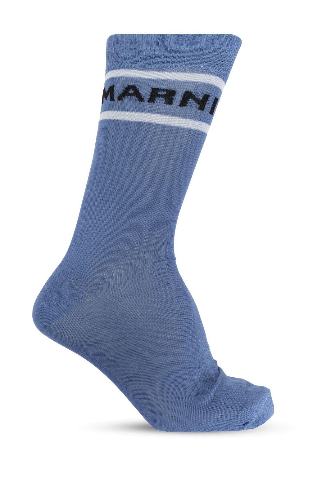 Contrast-trim Logo Intarsia Socks