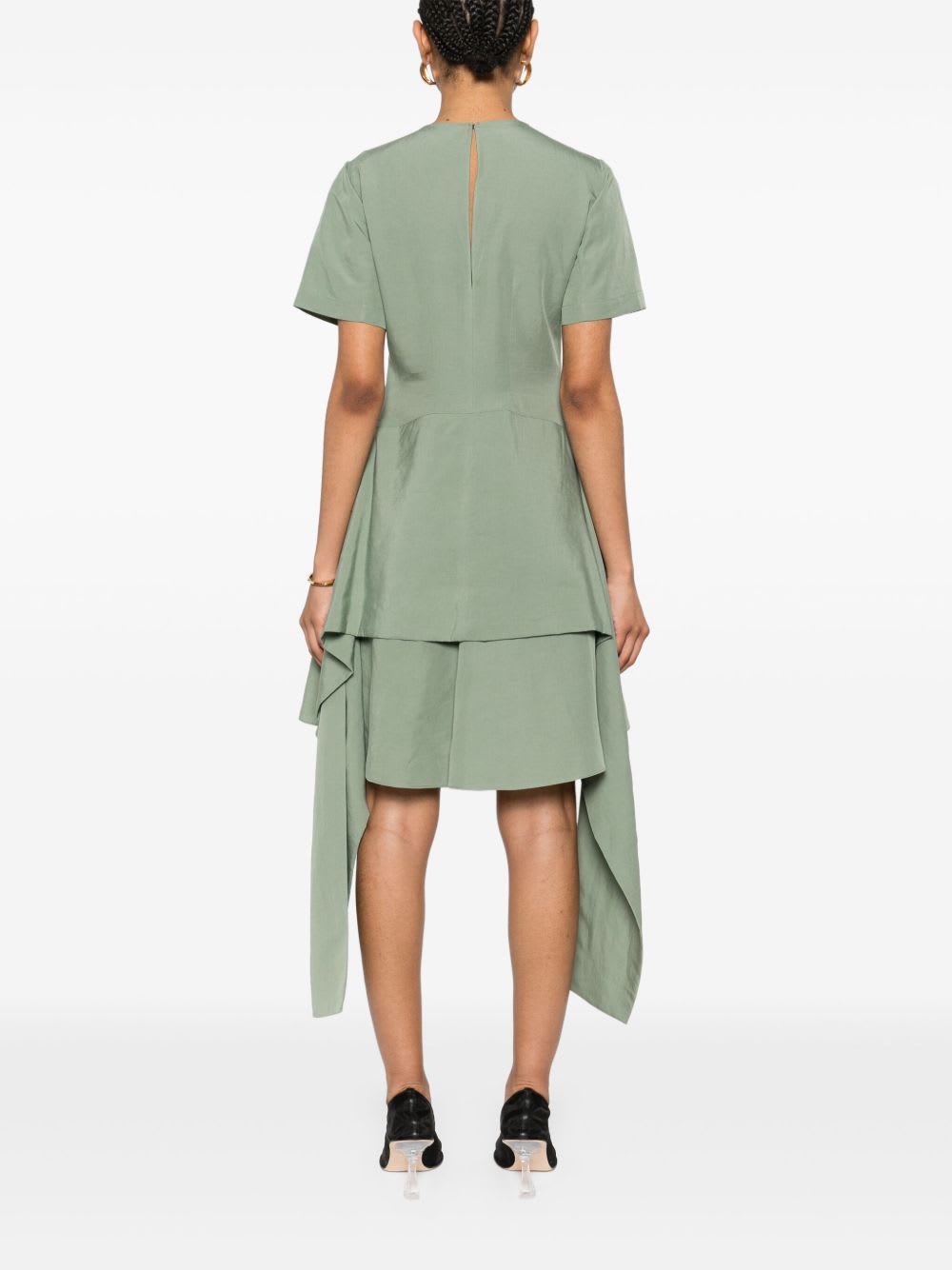 Loewe Linen-blend Midi Dress With Front Knot In Green