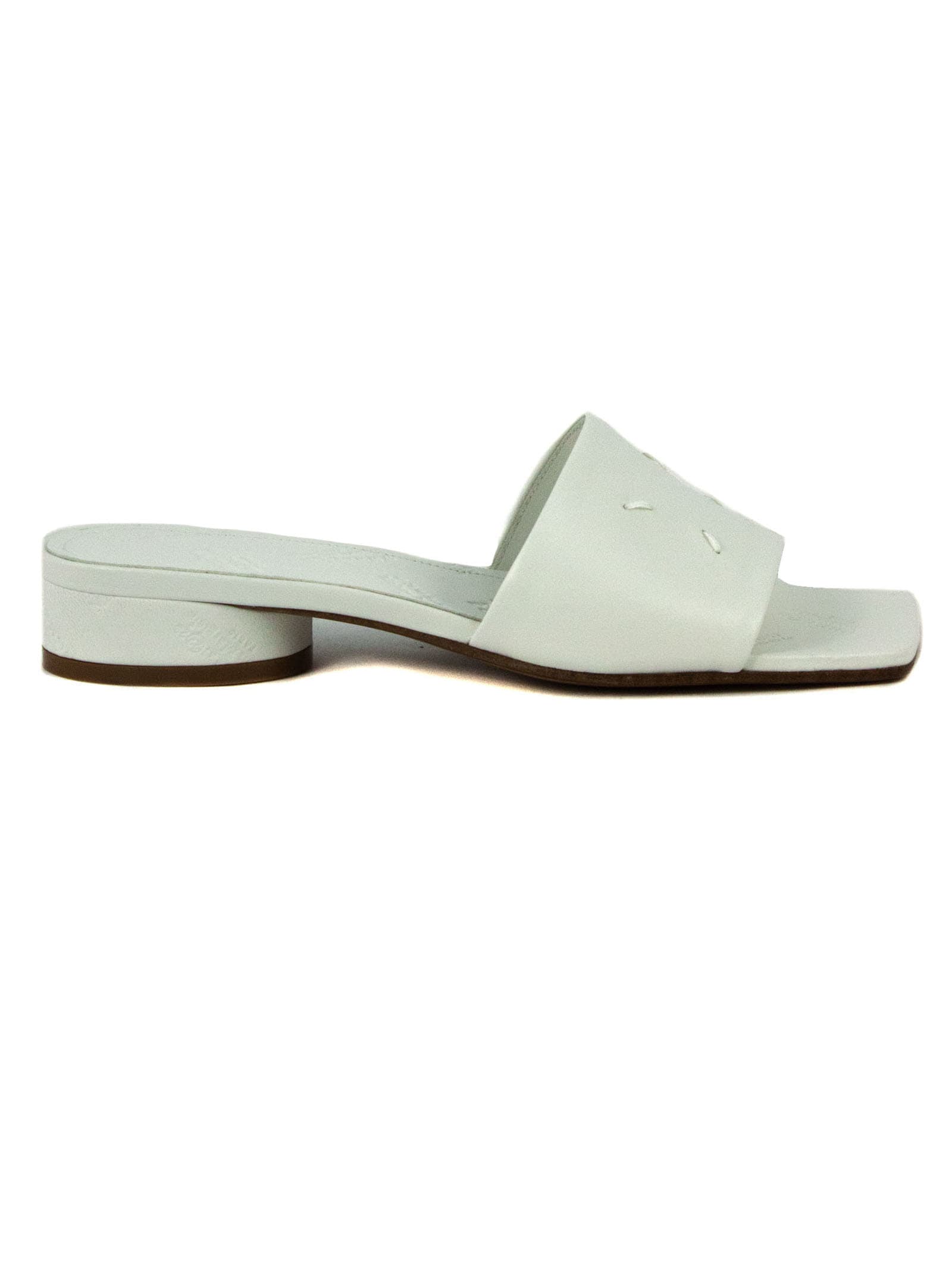 Maison Margiela White Leather Low Sandals In Bianco