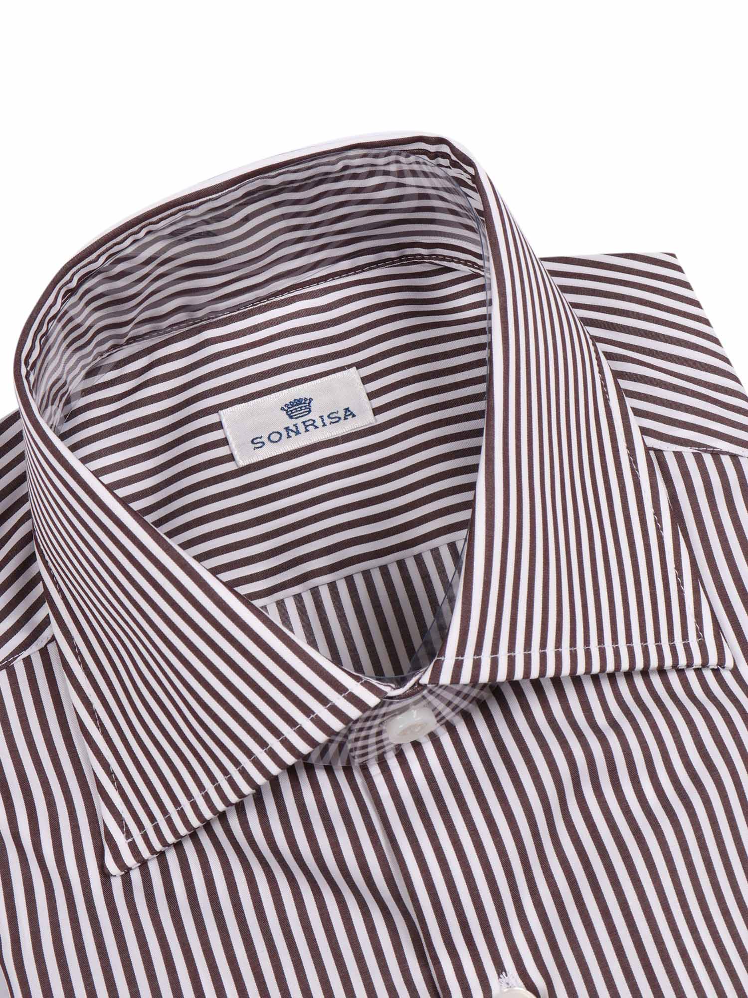 Sonrisa Vertical Stripe Formal Shirt In Brown