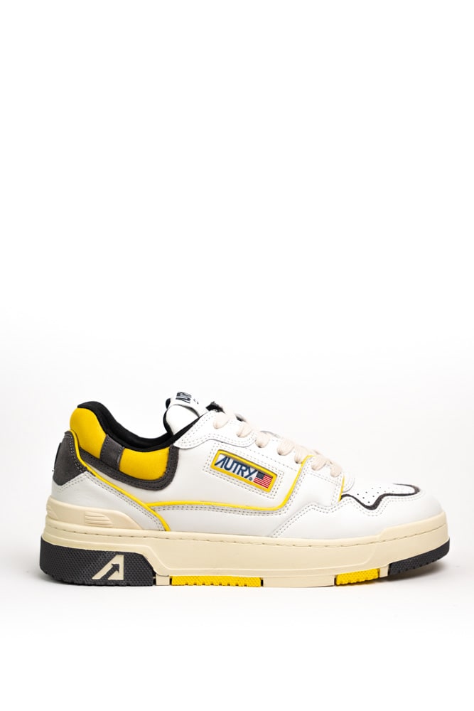 Shop Autry Clc Sneakers In White/grey/yellow Leather And Suede In Wht/gr/yl
