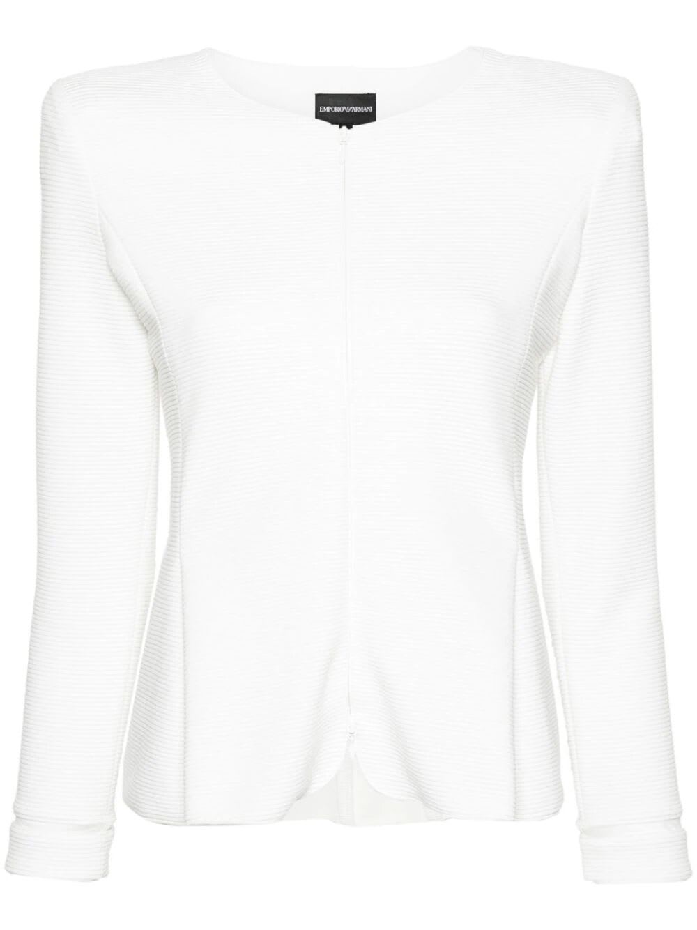 Shop Emporio Armani Crew Neck Jacket With Zip In Warm White