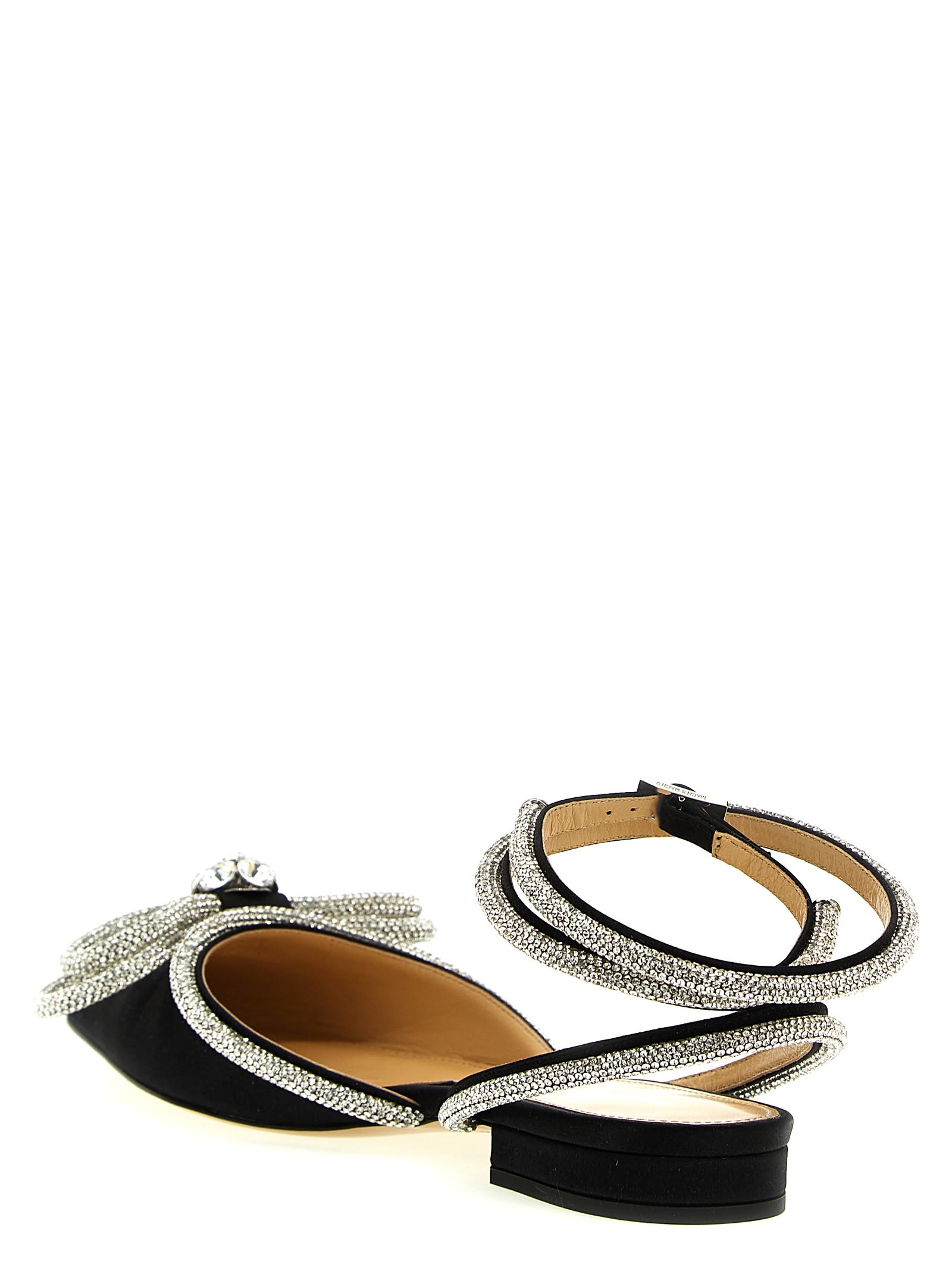 Mach & Mach Black Satin Double Bow Ballerinas In Black