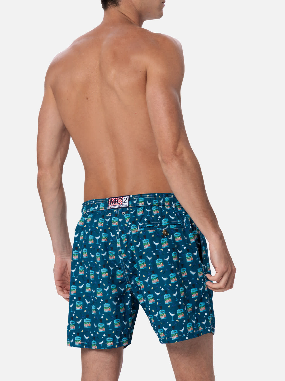 MC2 SAINT BARTH MAN LIGHTWEIGHT FABRIC SWIM-SHORTS LIGHTING MICRO FANTASY WITH GIN TONIC PORTOFINO GIN PRINT PORTOFI