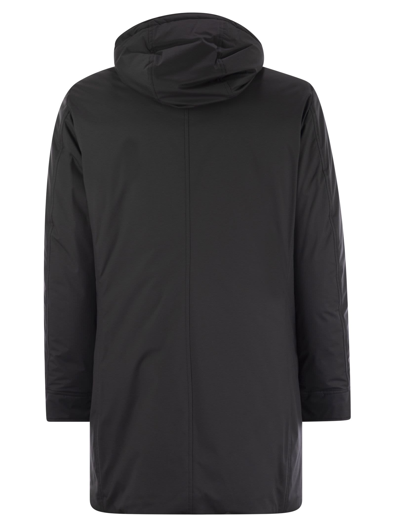 Moorer High Neck Hooded Jacket With Side Pockets In Black