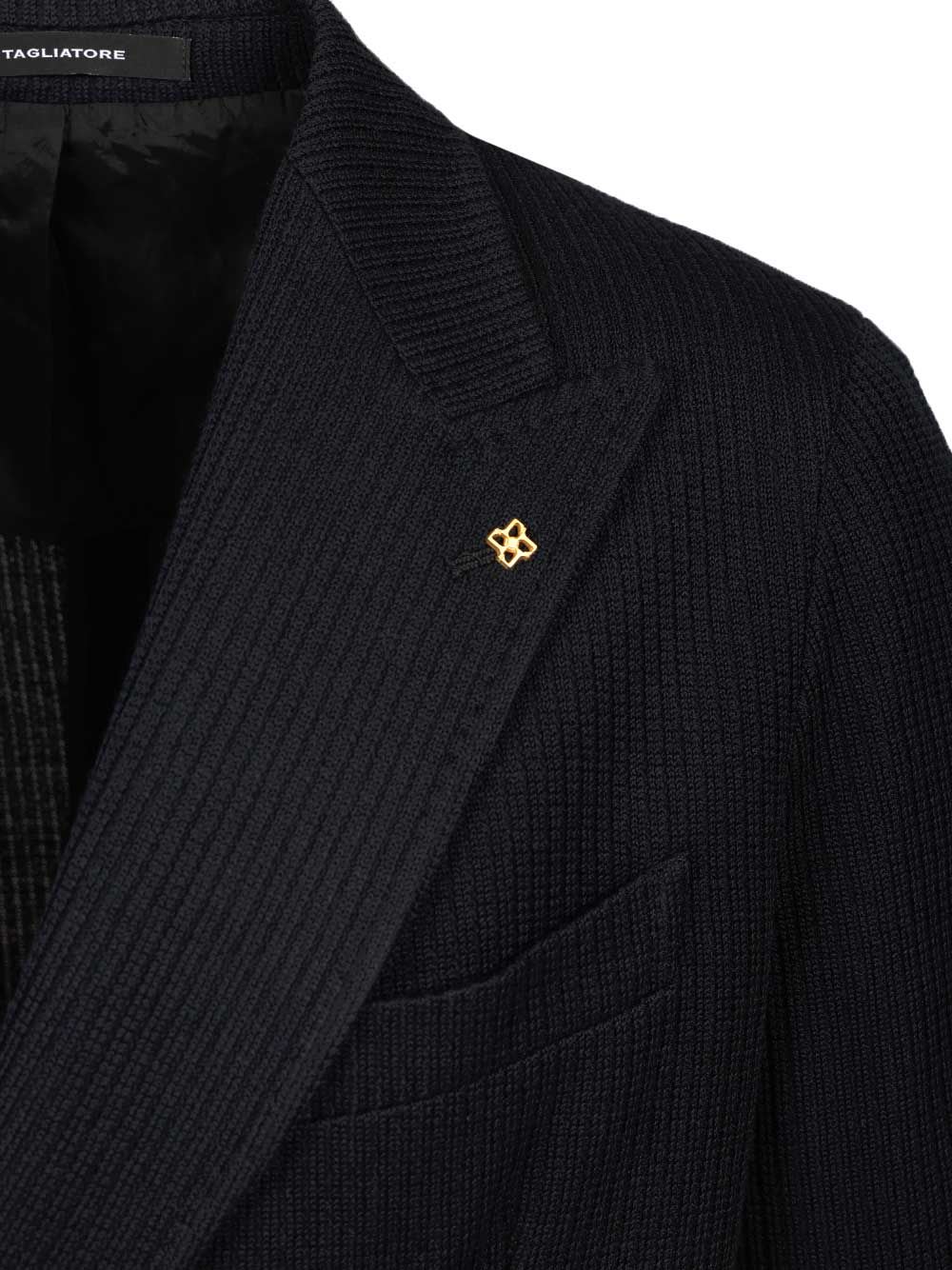 Tagliatore Double-breasted Ribbed Wool Jersey Jacket In Blue