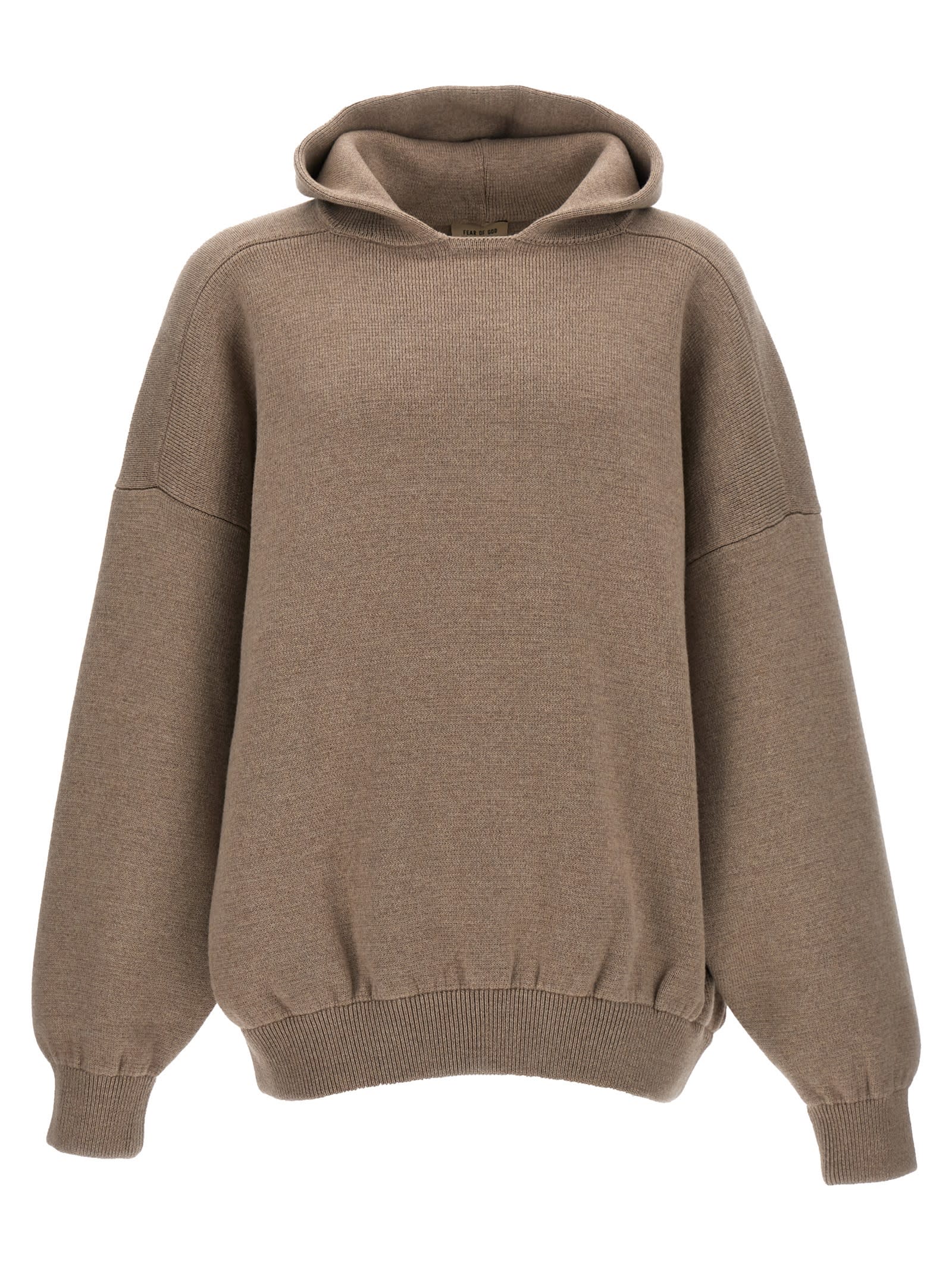 Shop Fear Of God Boucle Knit Hoodie Sweater In Beige