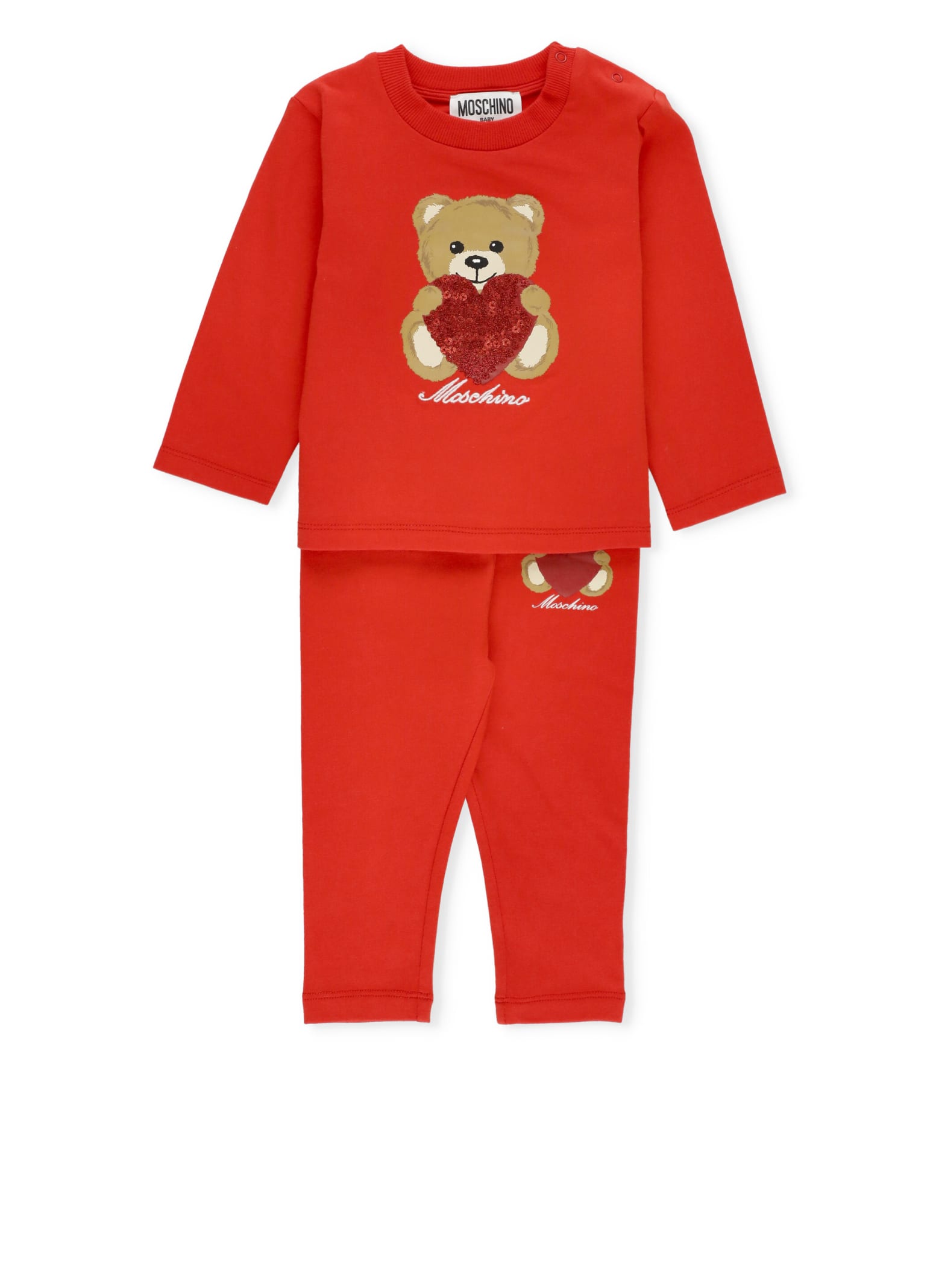 Moschino Babies' Heart Teddy Bear Two-piece Set In Red