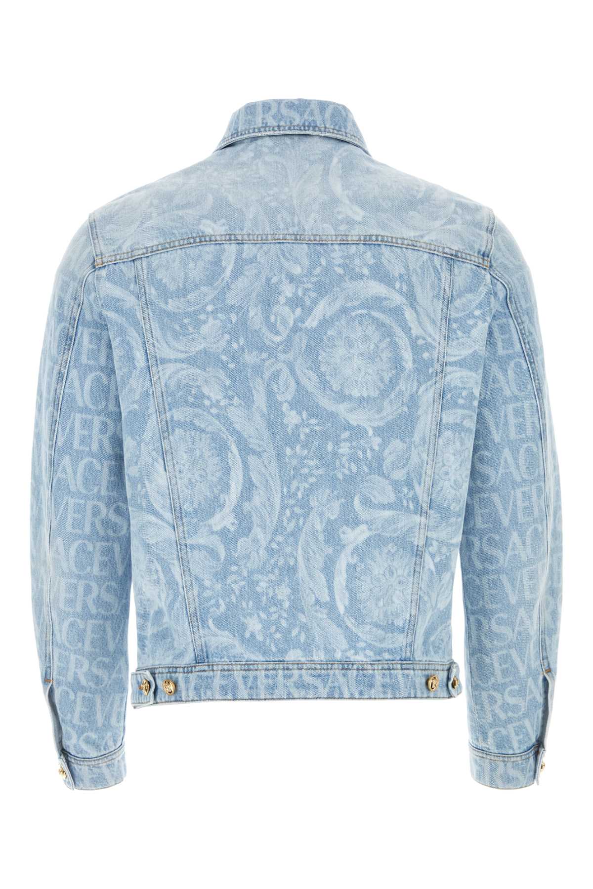 Versace Printed Denim Jacket In Azzurro
