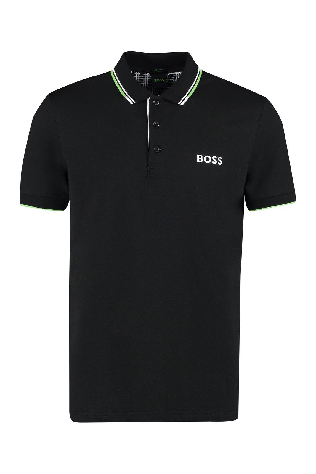 Hugo Boss Logo Embroidered Short-sleeved Polo Shirt In Black