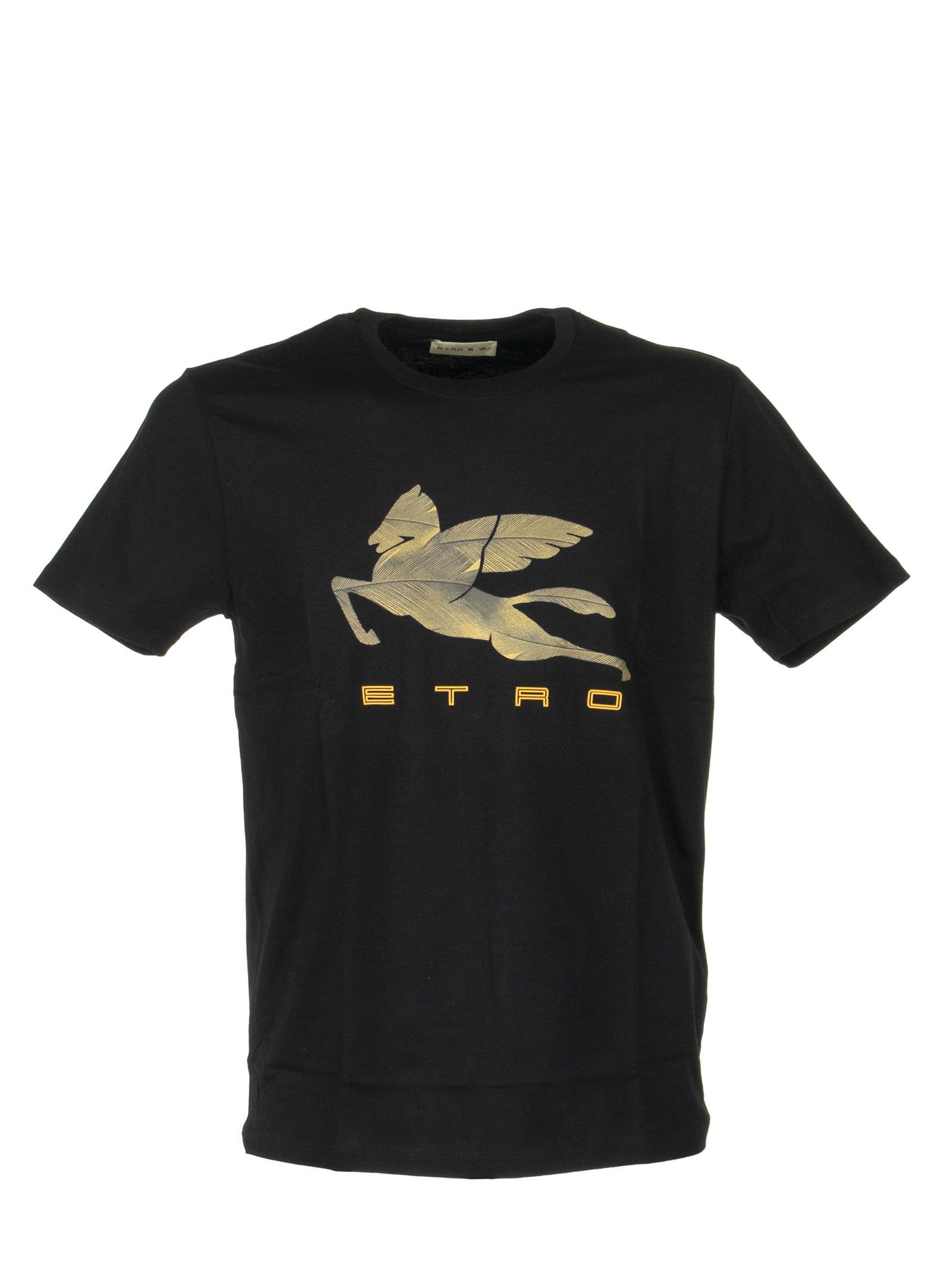 Etro T-shirt With Pegaso Print In Black