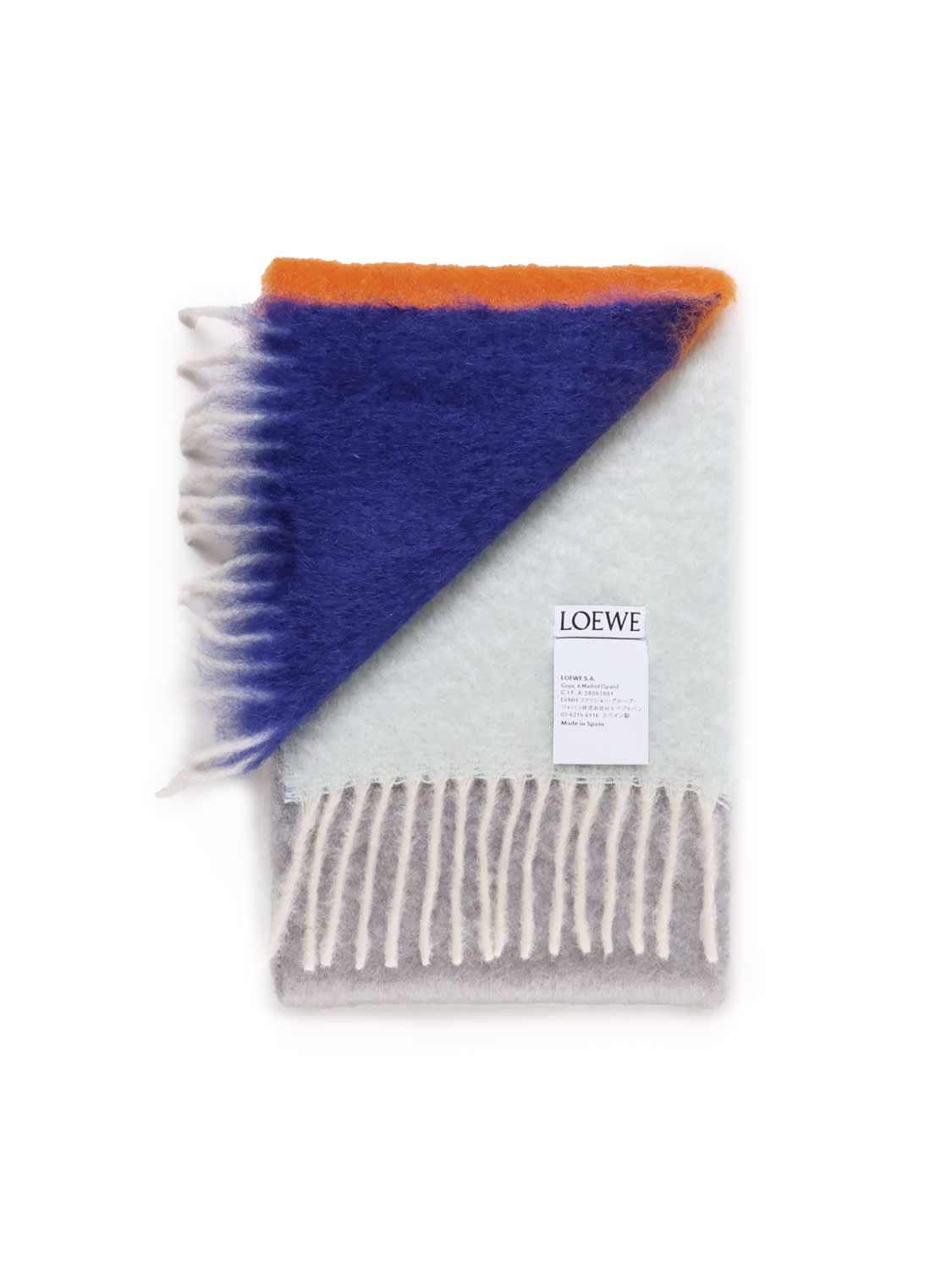 Shop Loewe Wool And Mohair Striped Scarf In Blue, Orange, Grey