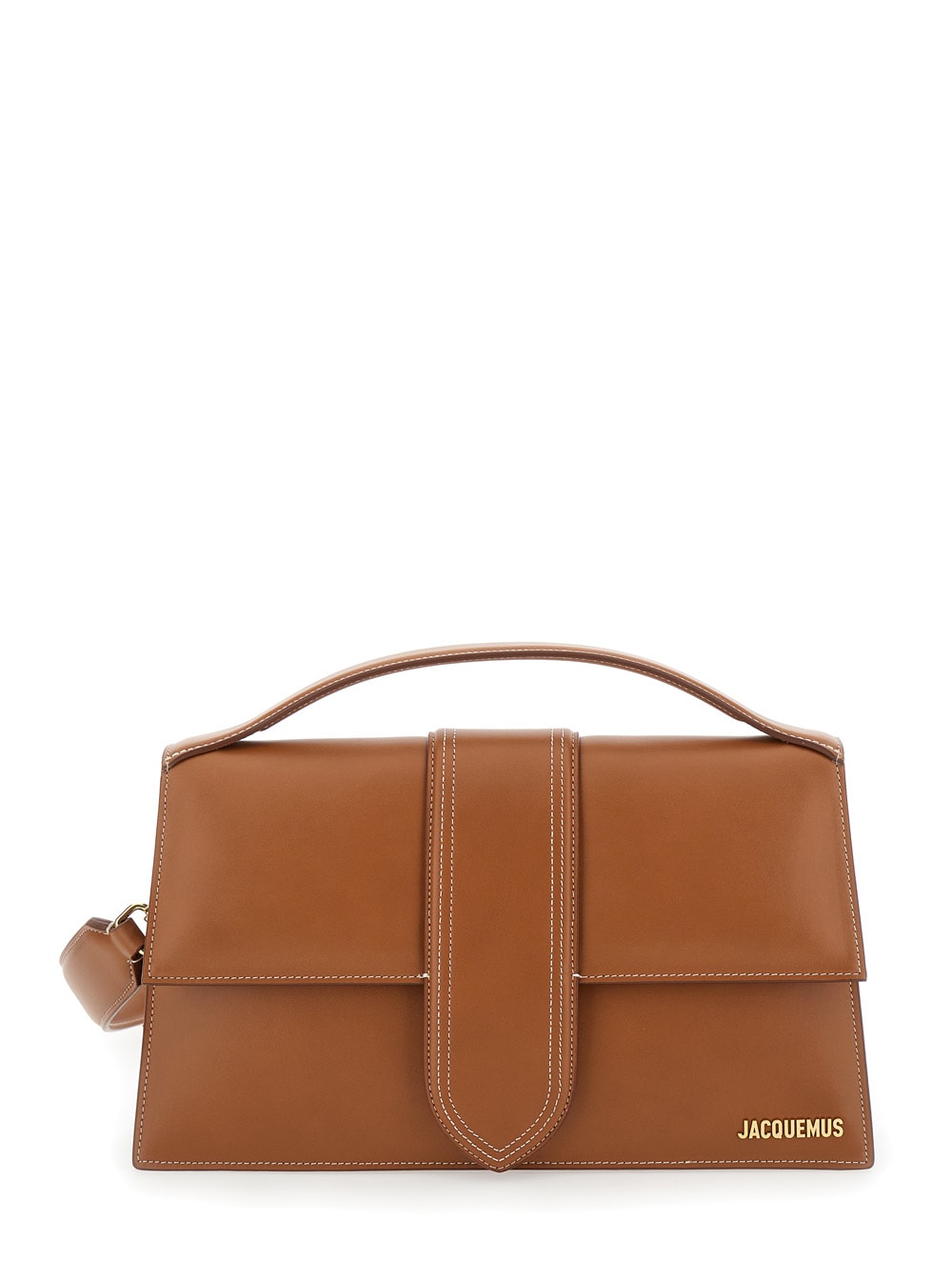 Shop Jacquemus Le Bambinou Brown Handbag With Logo Lettering In Leather Woman In Leather Brown