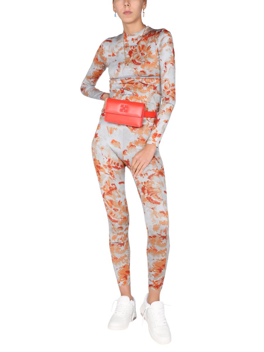 Shop Off-white Leggings With Chine Flowers Motif In Grey